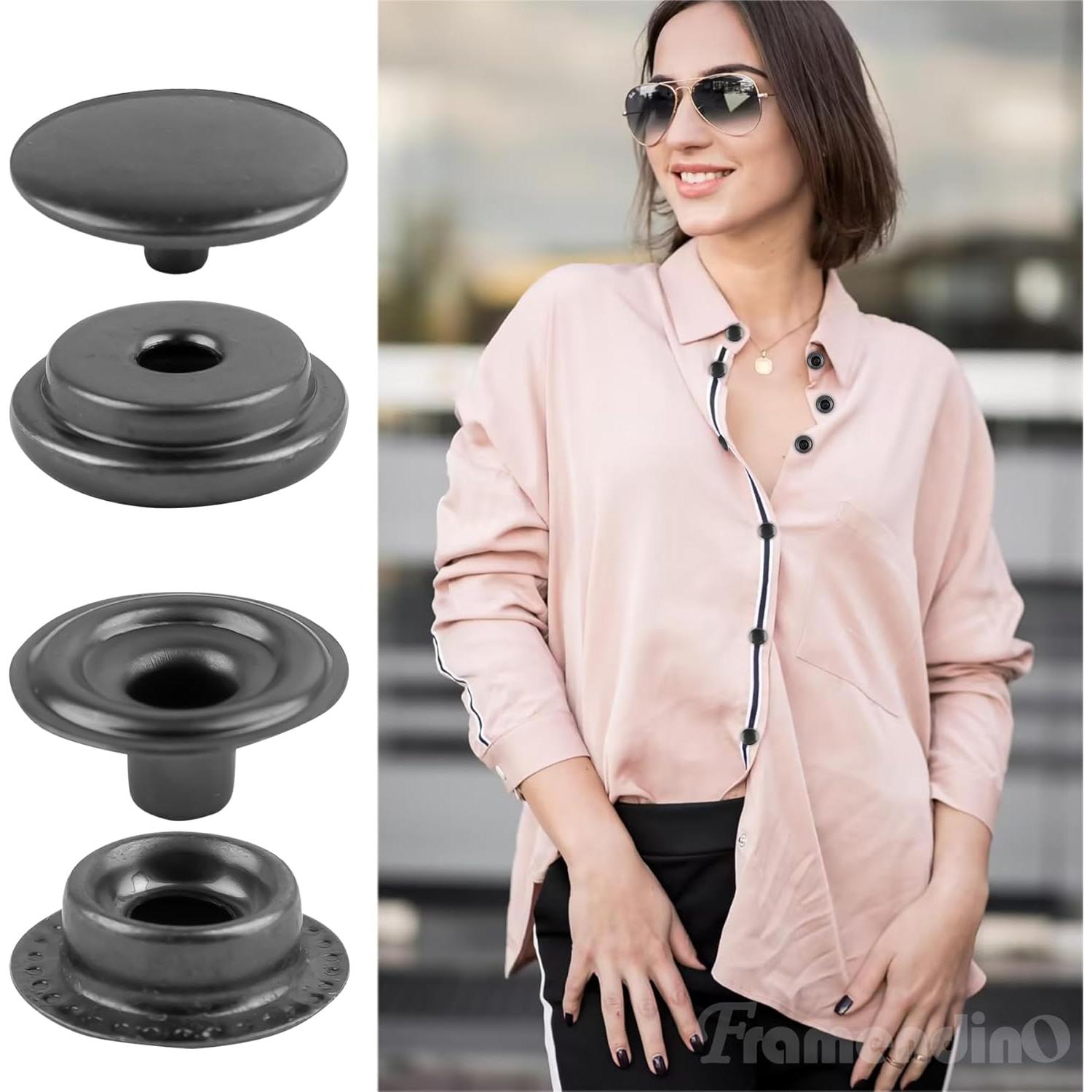 Kit de Botones a Presión de Metal Framendino 15mm Negro 50 Piezas