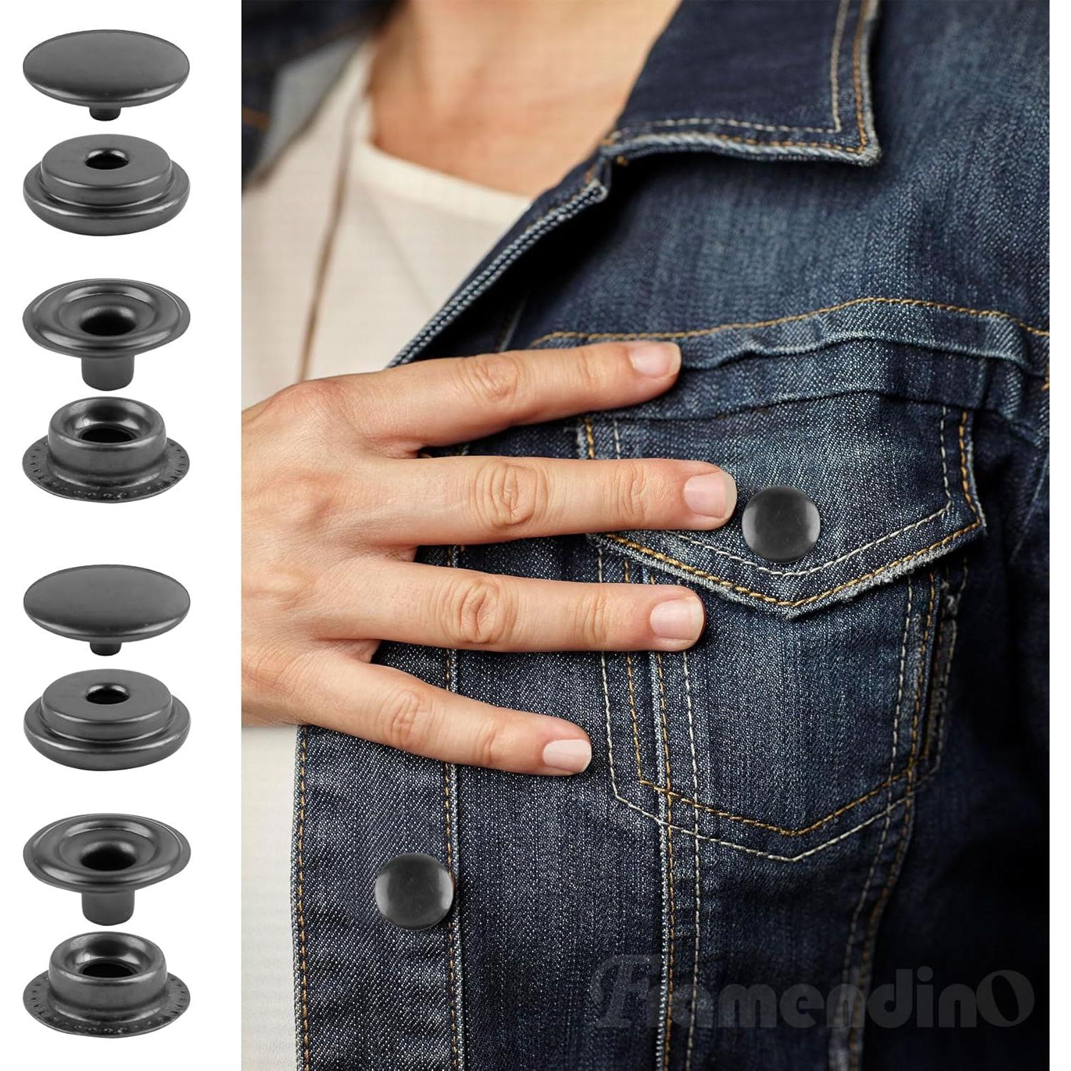 Kit de Botones a Presión de Metal Framendino 15mm Negro 50 Piezas