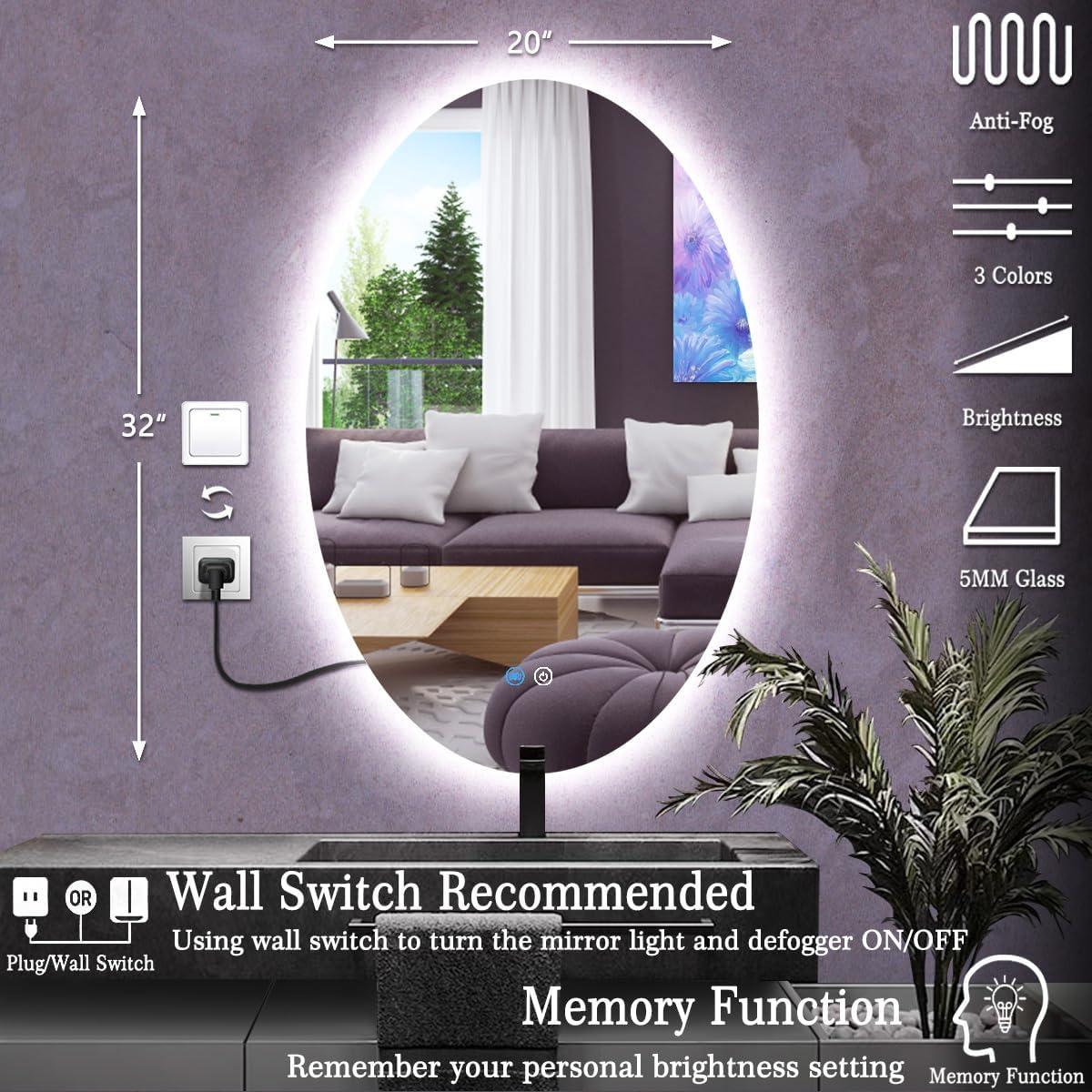 Espejo de tocador ovalado TiliKuly 81.3 x 50.8 cm LED regulable