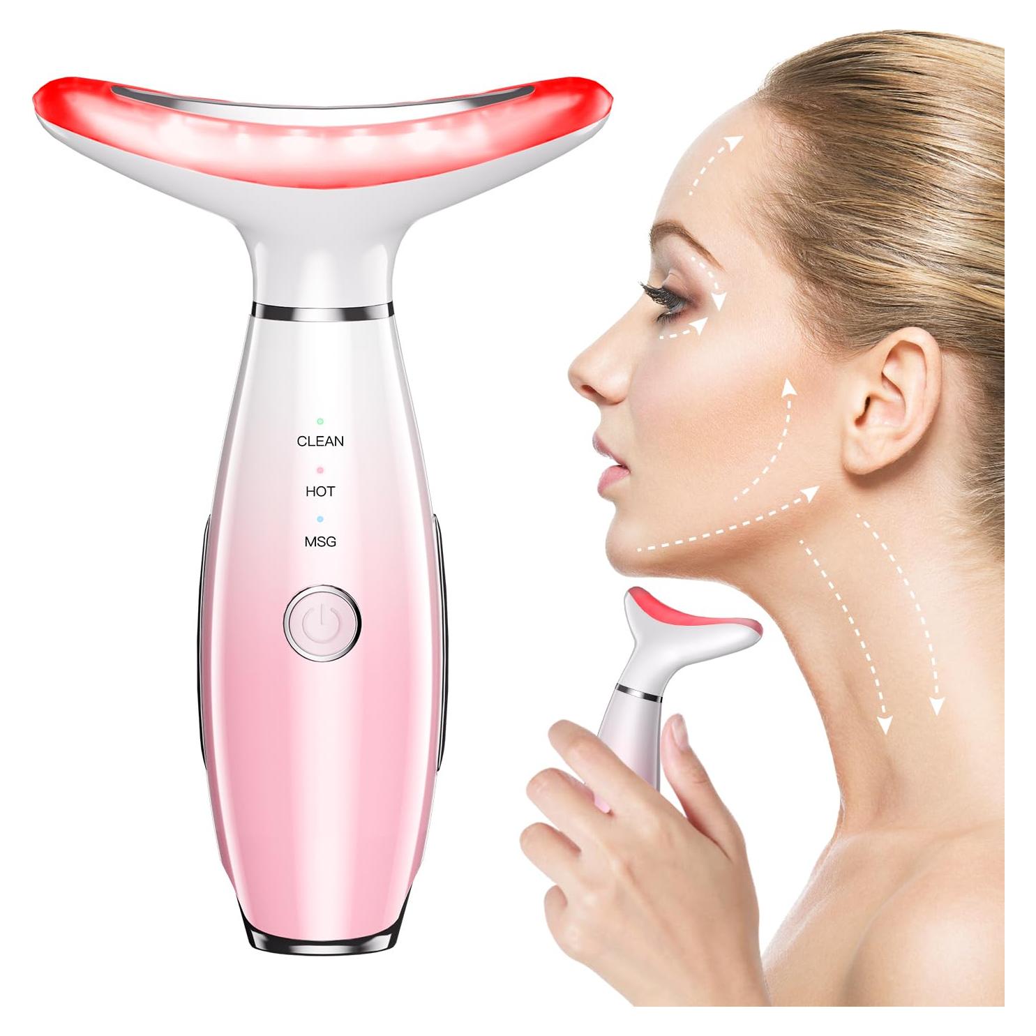 Masajeador Facial 3 en 1 NUAKENE Rosa, Calor y Vibración