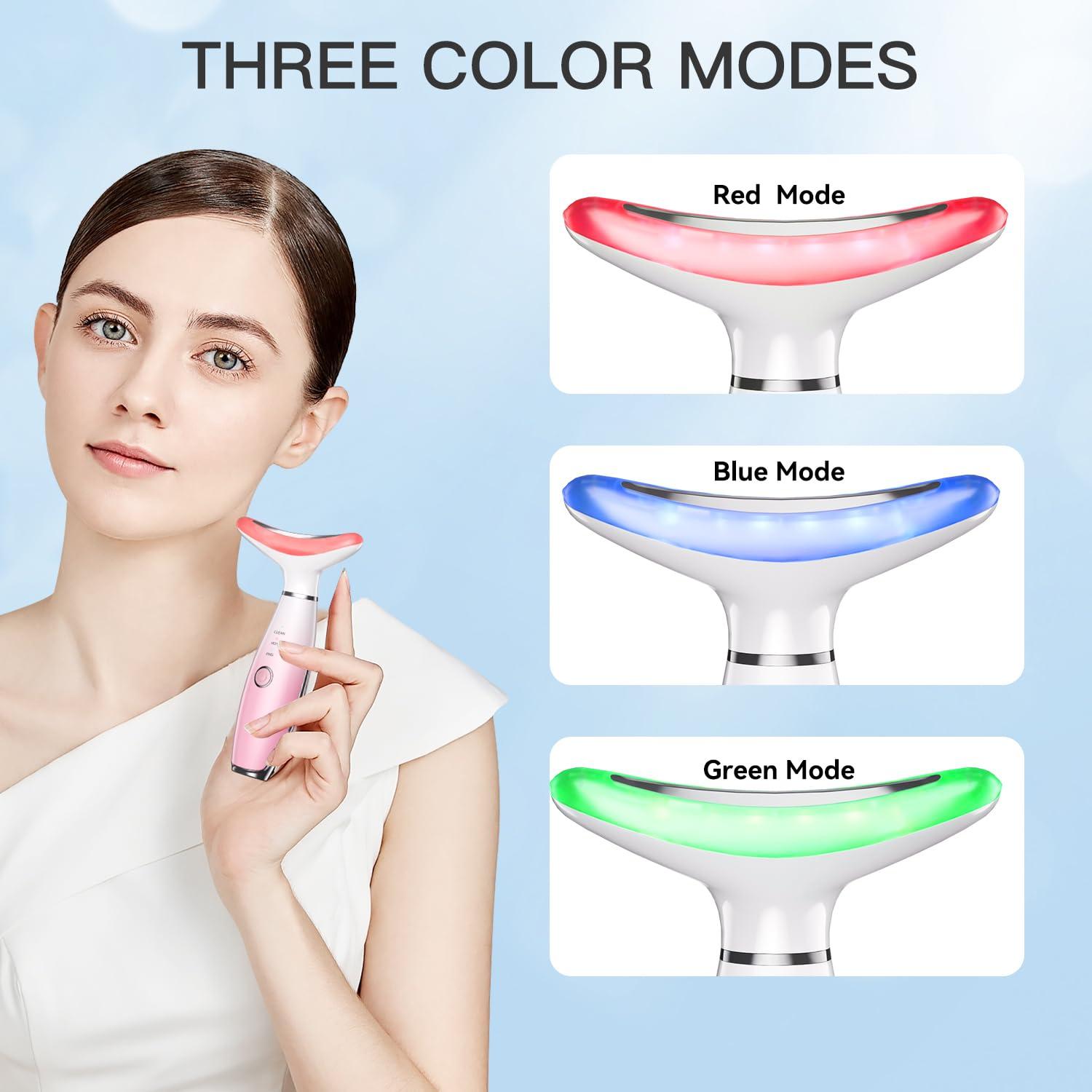 Masajeador Facial 3 en 1 NUAKENE Rosa, Calor y Vibración