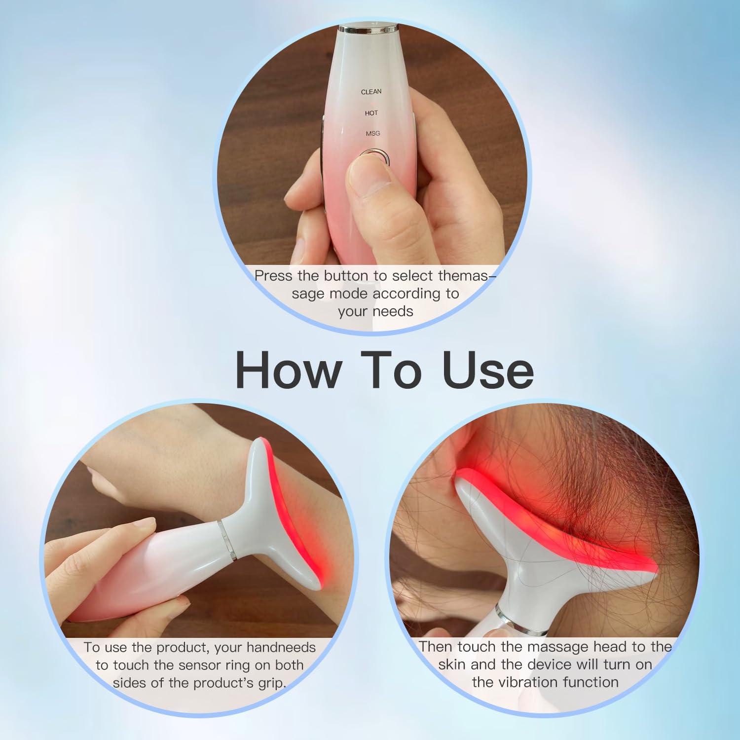 Masajeador Facial 3 en 1 NUAKENE Rosa, Calor y Vibración