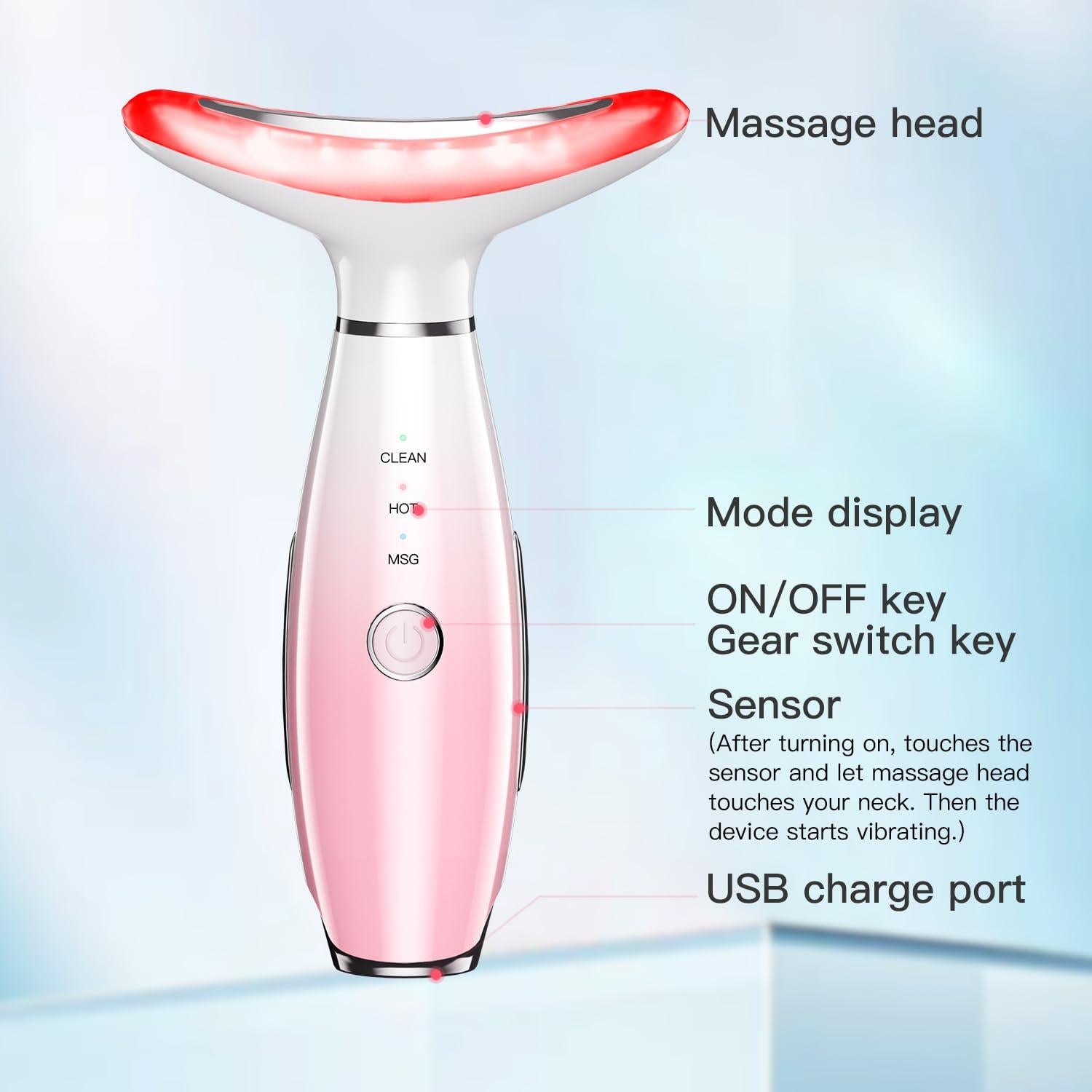 Masajeador Facial 3 en 1 NUAKENE Rosa, Calor y Vibración