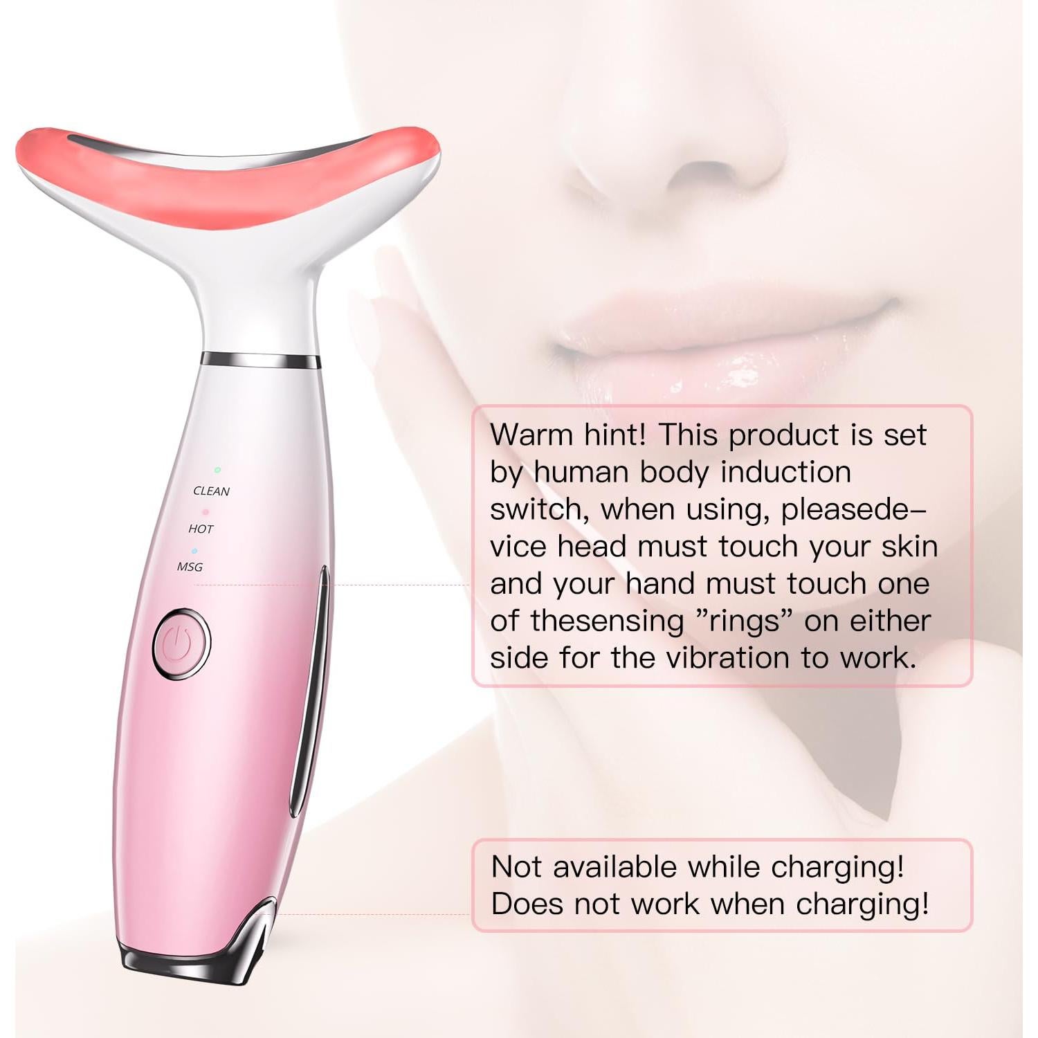 Masajeador Facial 3 en 1 NUAKENE Rosa, Calor y Vibración