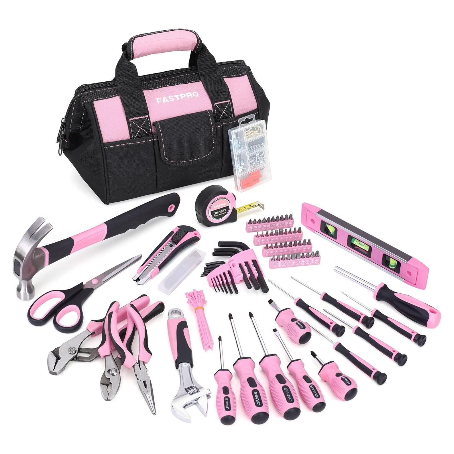 Juego de Herramientas FASTPRO Rosa 220 Piezas con Bolsa 30.48 cm