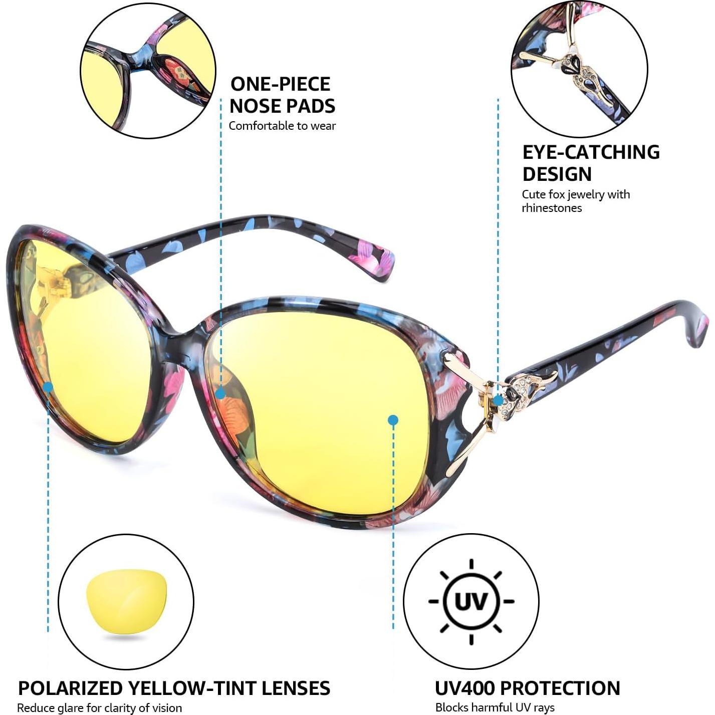 Gafas de Conducción Nocturna LVIOE para Mujeres Amarillas Polarizadas