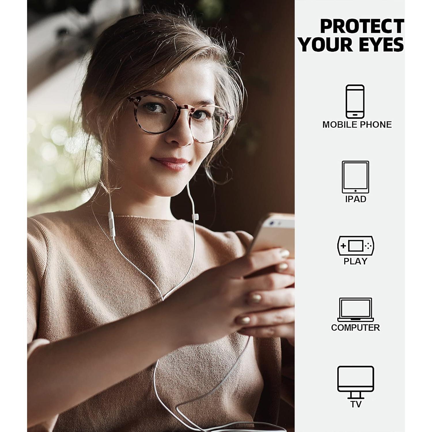 Gafas Anti Fatiga QALLY para Mujeres - Bloqueo Luz Azul Redondas