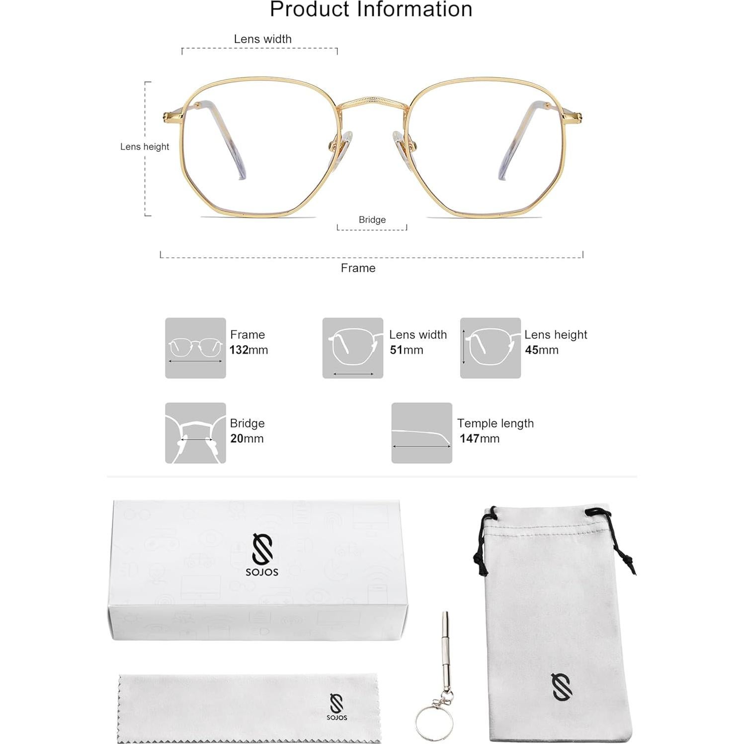 Gafas de Bloqueo de Luz Azul SOJOS SJ5036 Marco Dorado