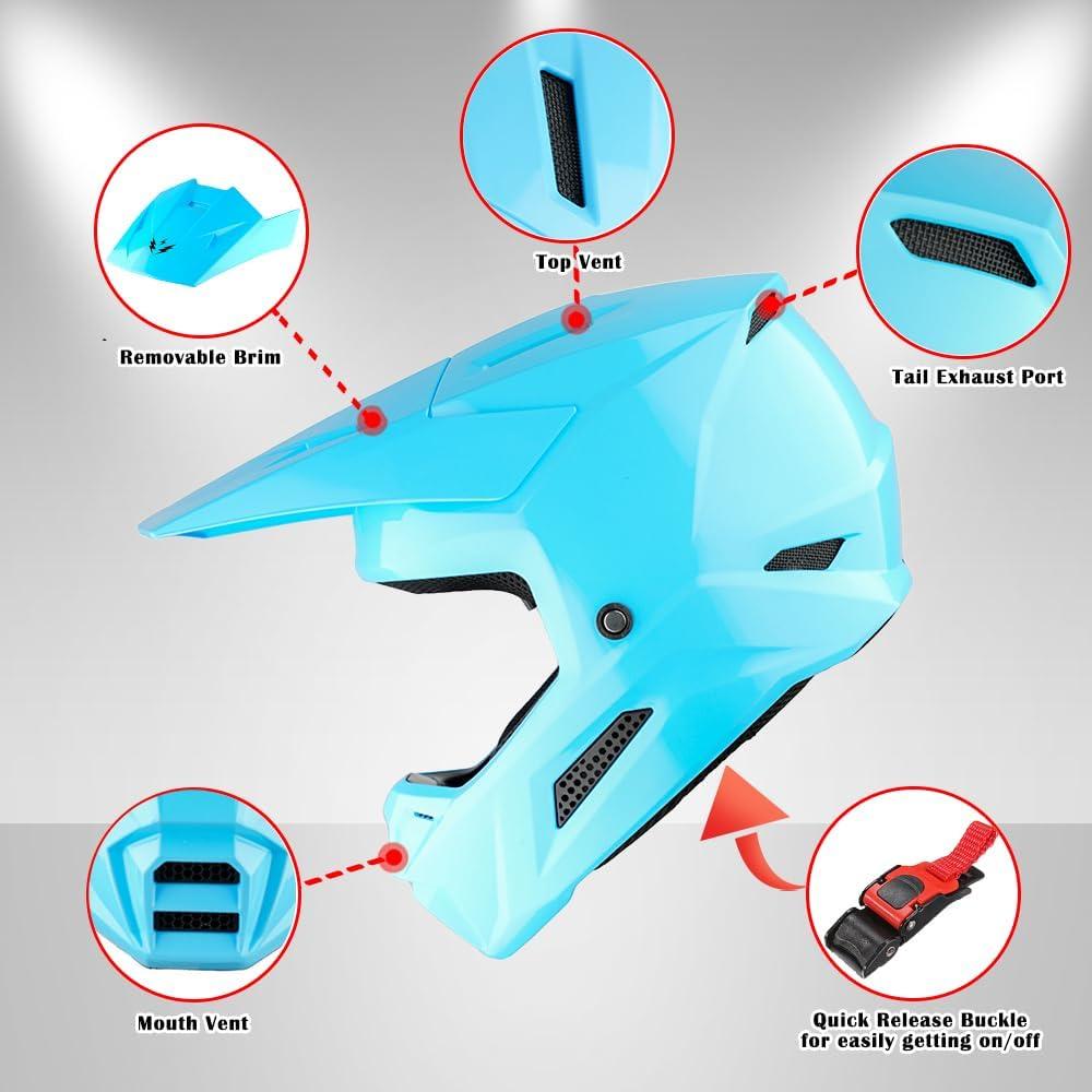 Casco de Motocross 1Storm T602 para Niños Cian Brillante