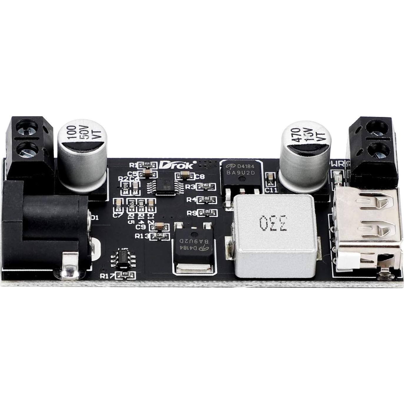 Convertidor Buck DROK 12V a 5V USB 6A Carga Rápida