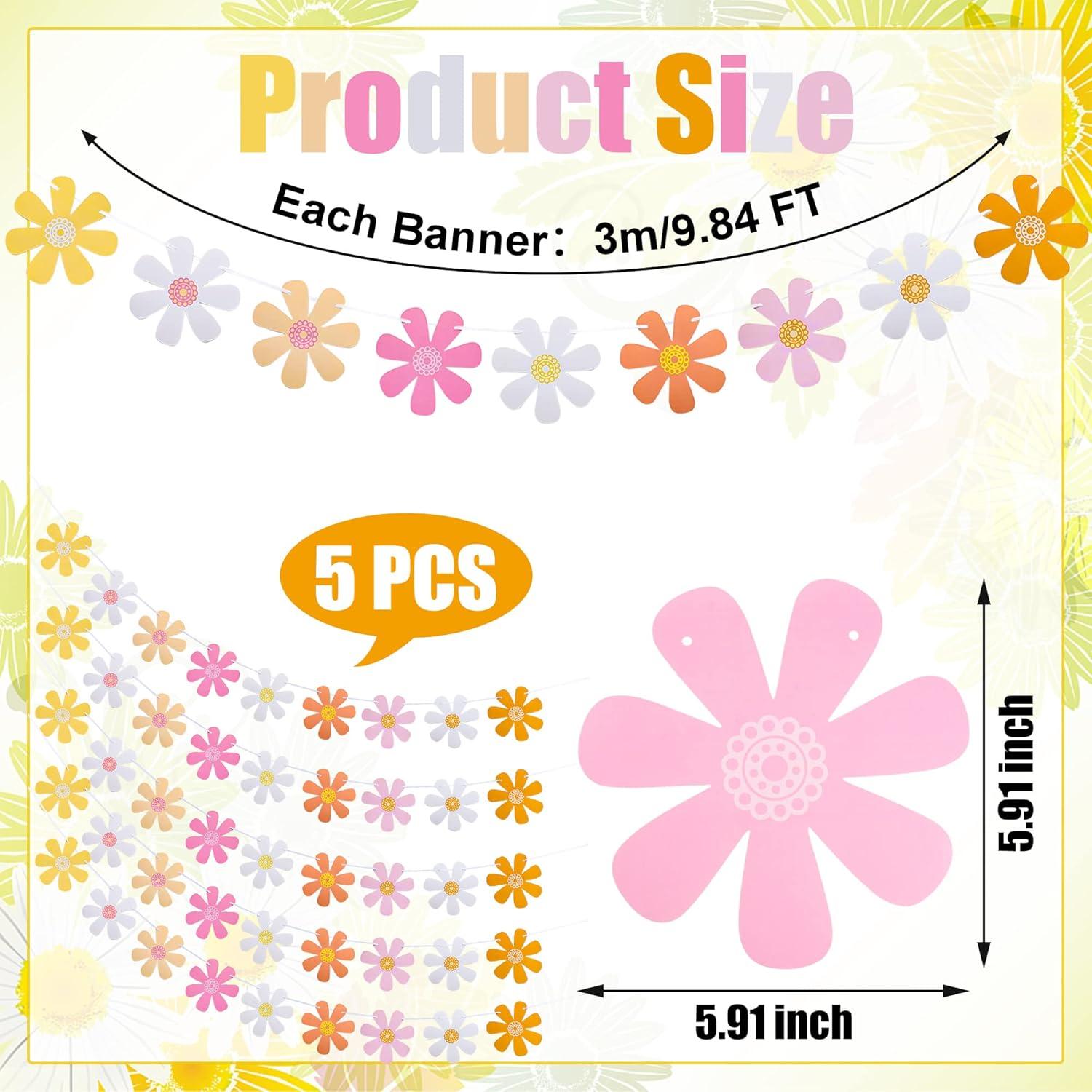 Juego de 5 Banderas de Margarita Boho Augisteen 3m Decorativas