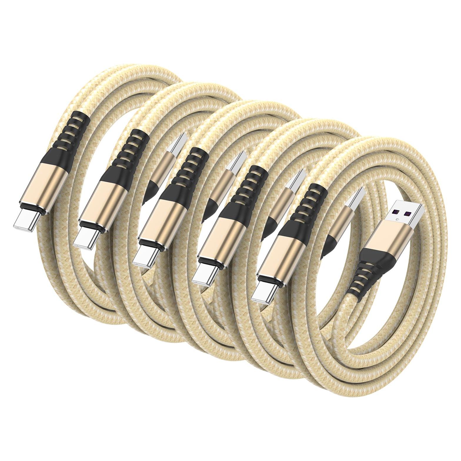 Paquete de 5 Cables USB Tipo C 0.3M Dorado Carga Rápida