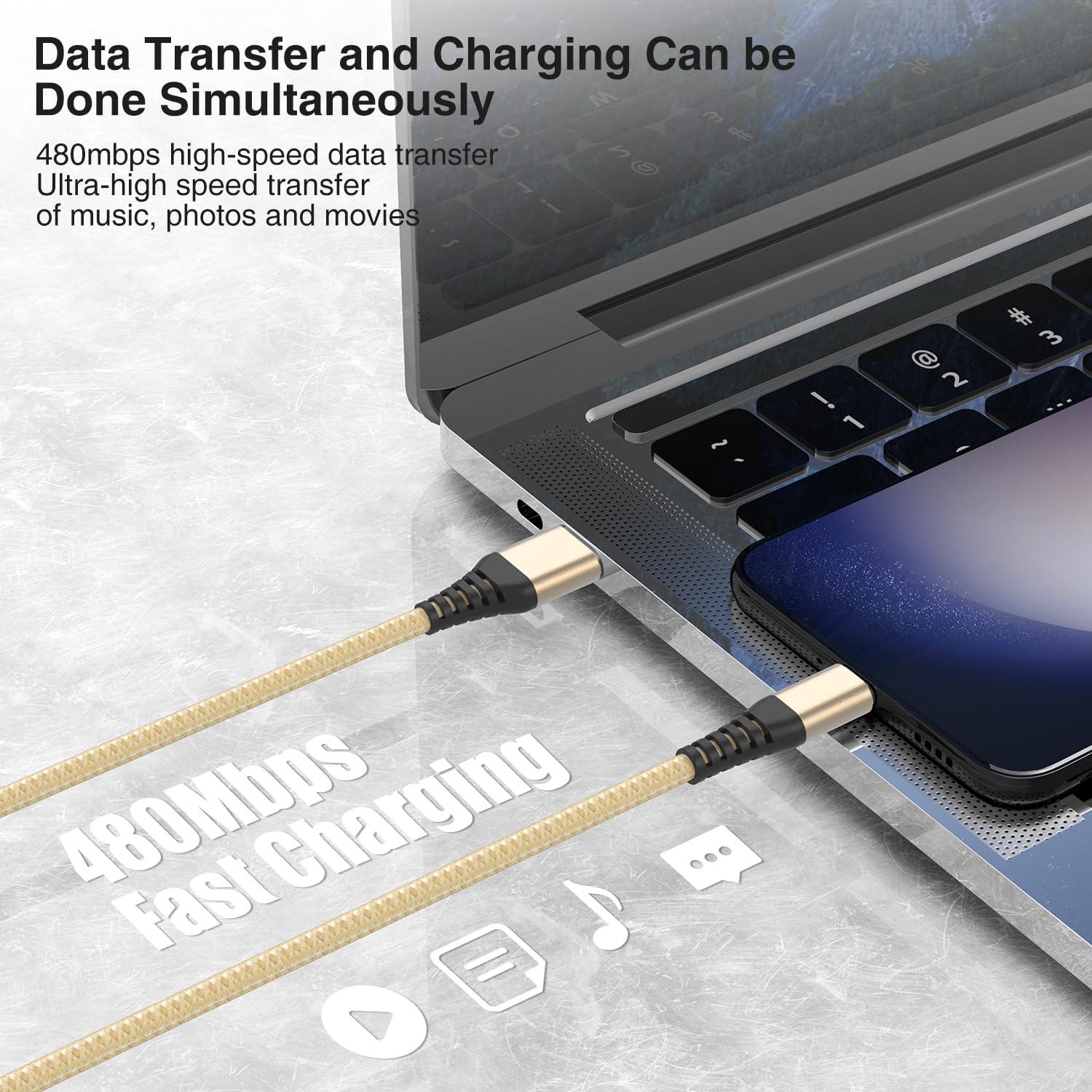 Paquete de 5 Cables USB Tipo C 0.3M Dorado Carga Rápida