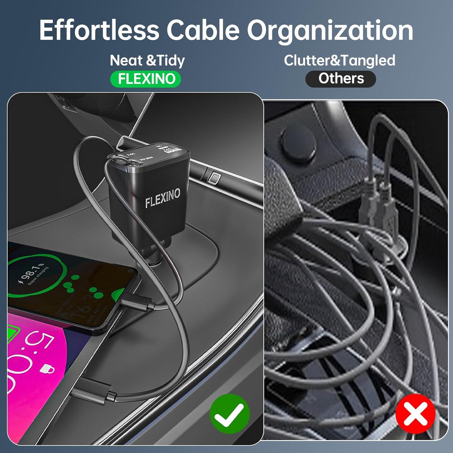 Cargador de coche Flexino 4 en 1 USB C 69W para iPhone 16