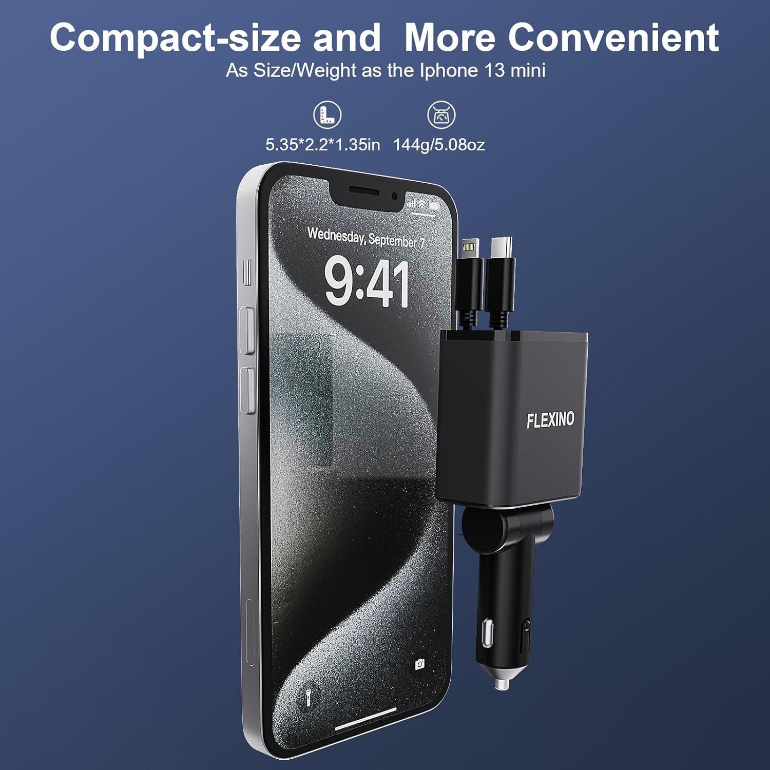 Cargador de coche Flexino 4 en 1 USB C 69W para iPhone 16