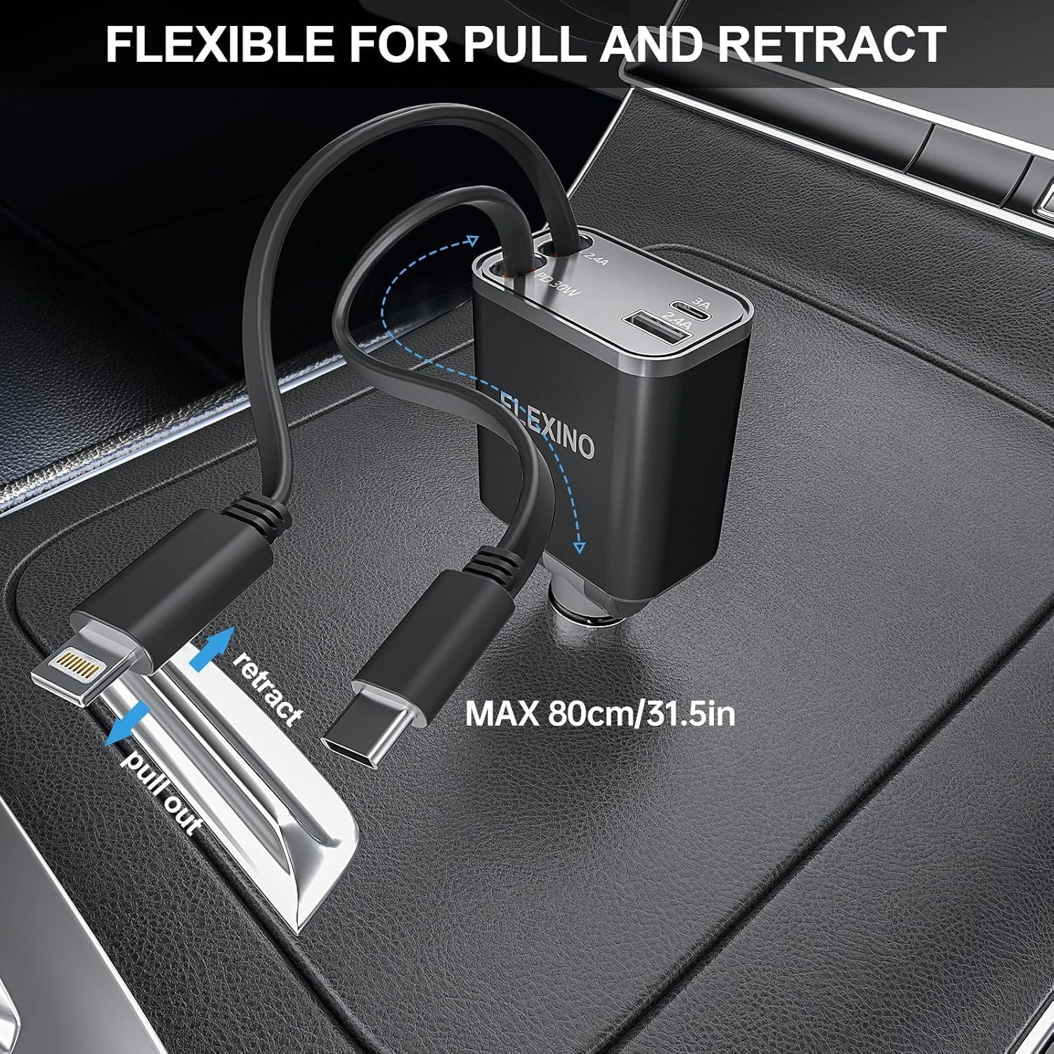 Cargador de coche Flexino 4 en 1 USB C 69W para iPhone 16
