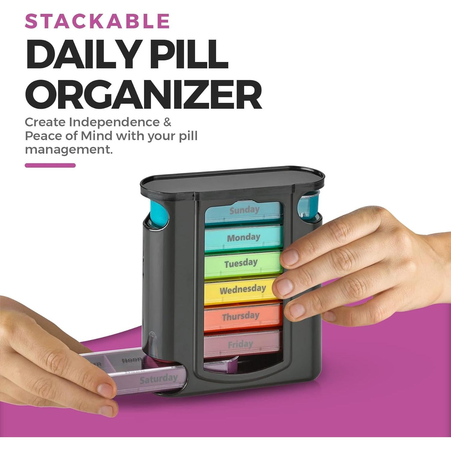 Organizador Semanal de Pastillas MEDca, 7 Compartimentos Apilables