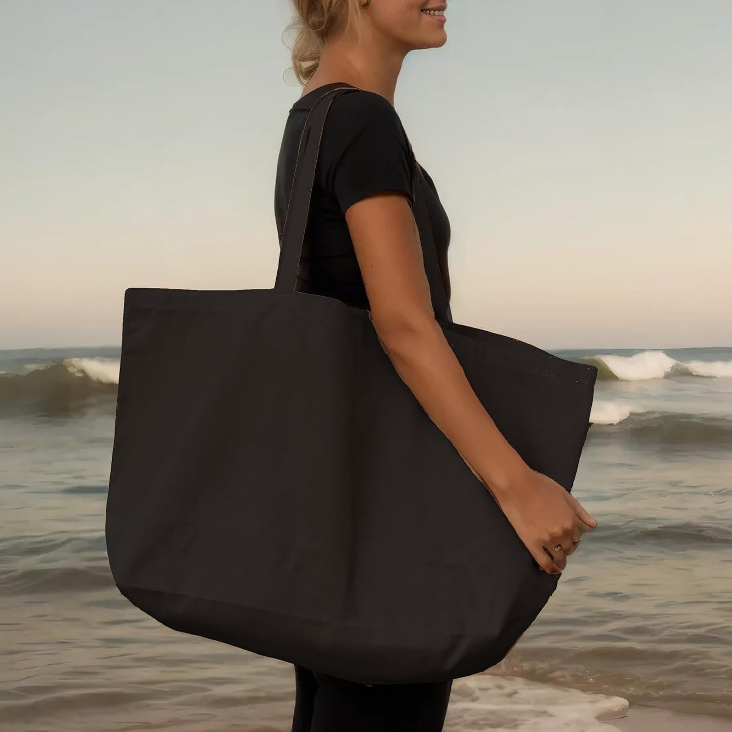 Bolsa de Lona Grande Ghsiuly Reutilizable 68.6x39.4cm Negra