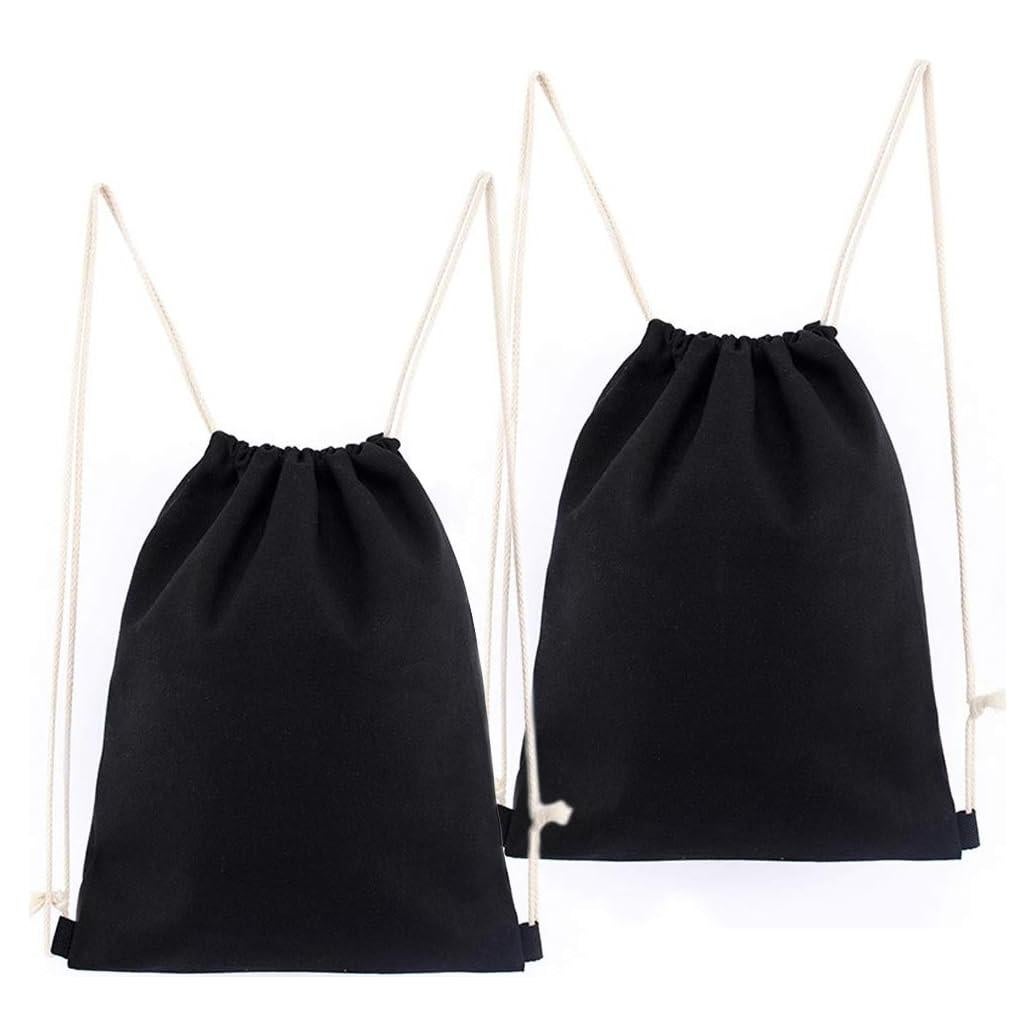 Mochila de Cuerda de Lienzo de Algodón Pack de 2 - Negro