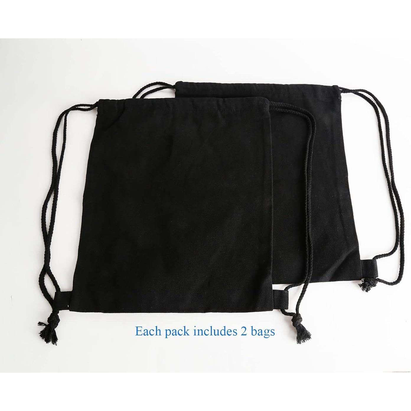 Mochila de Cuerda de Lienzo de Algodón Pack de 2 - Negro