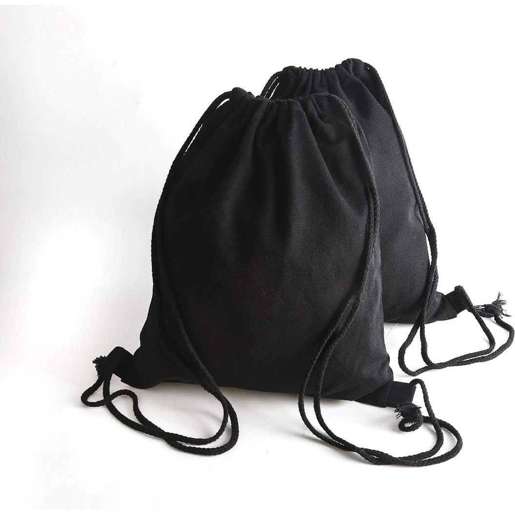 Mochila de Cuerda de Lienzo de Algodón Pack de 2 - Negro