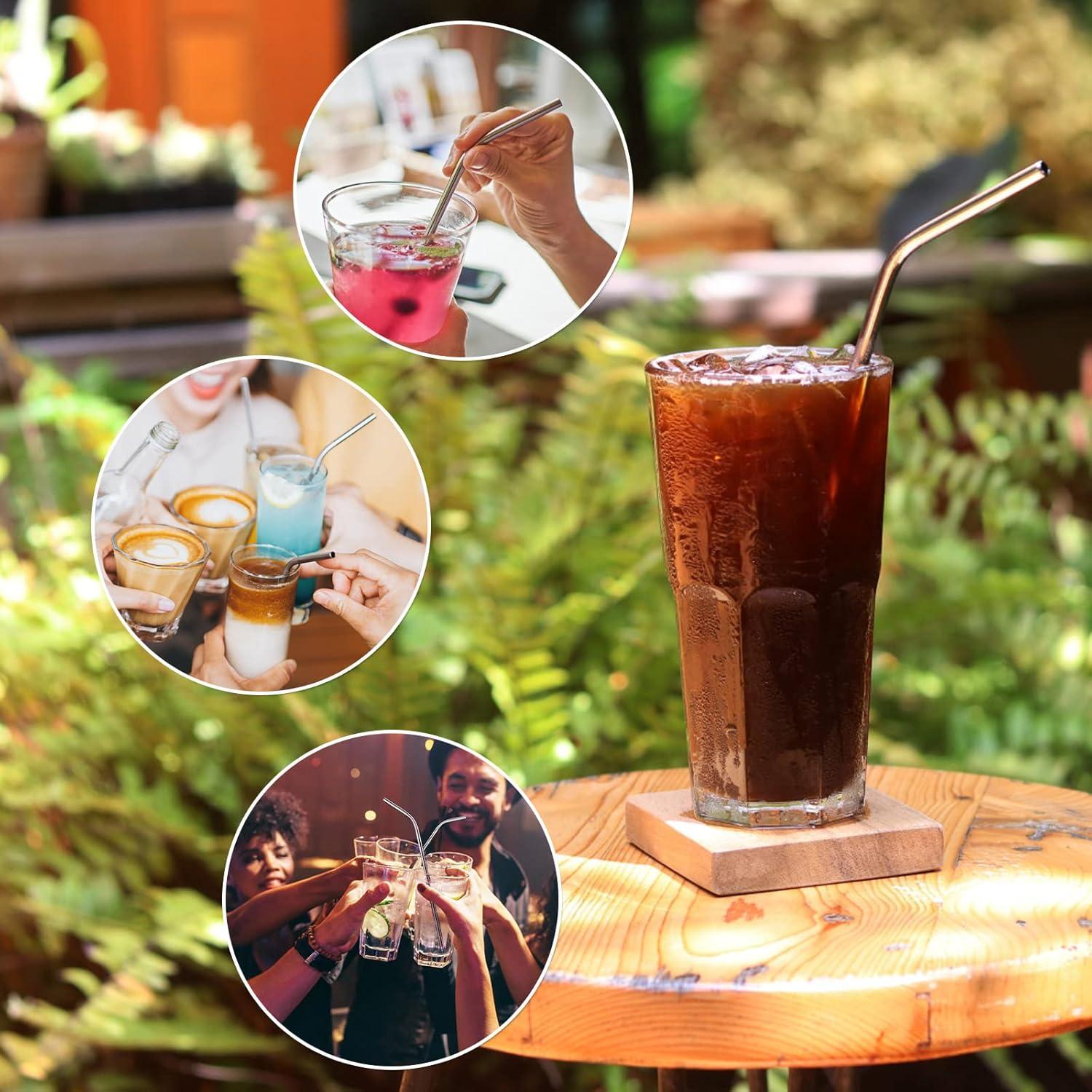 4 Pajitas de Acero Inoxidable LIHAO 30 cm + 2 Cepillos de Limpieza