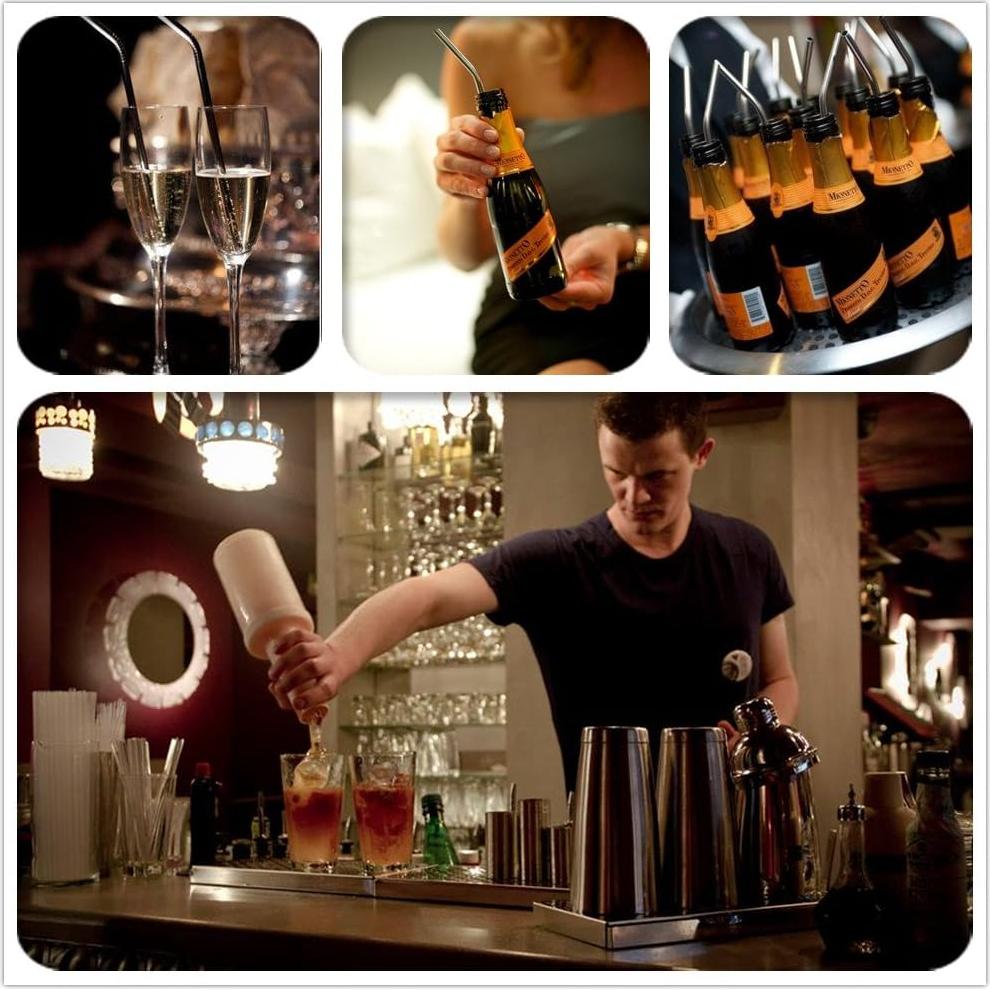 4 Pajitas de Acero Inoxidable LIHAO 30 cm + 2 Cepillos de Limpieza