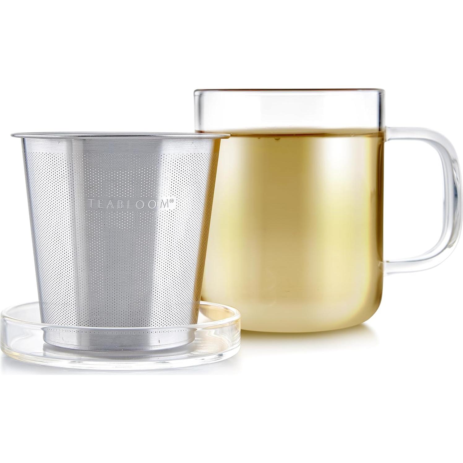 Taza de Vidrio Borosilicato Teabloom con Infusor de Acero 240 ml