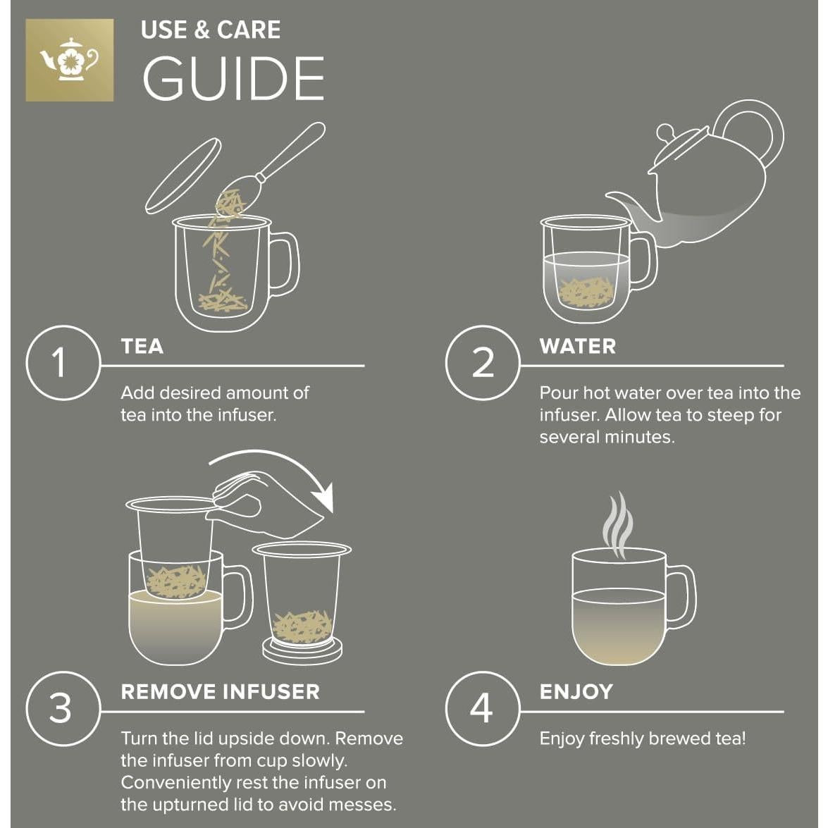 Taza de Vidrio Borosilicato Teabloom con Infusor de Acero 240 ml