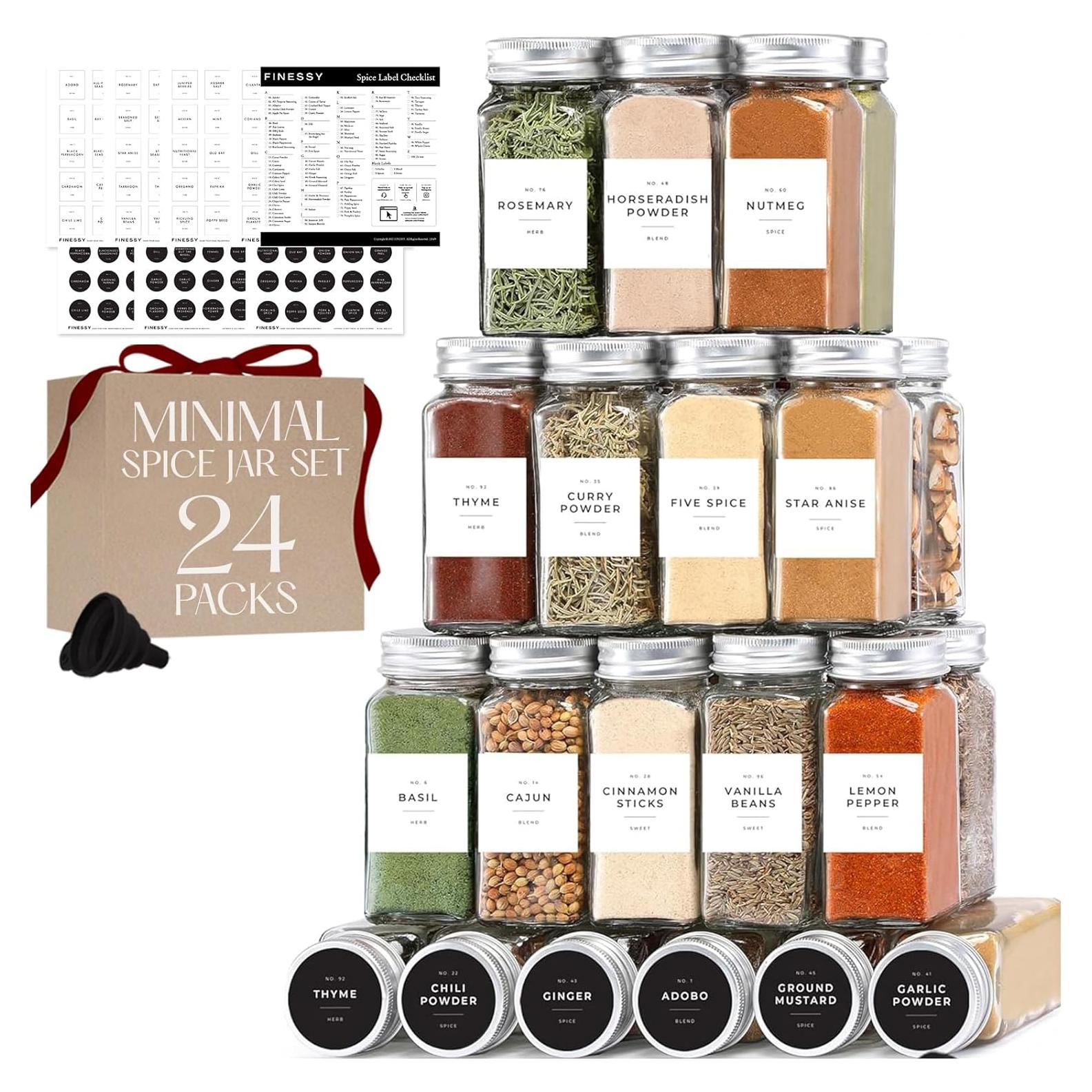 Set de Frascos de Especias de Vidrio Finessy 24 Piezas 4oz