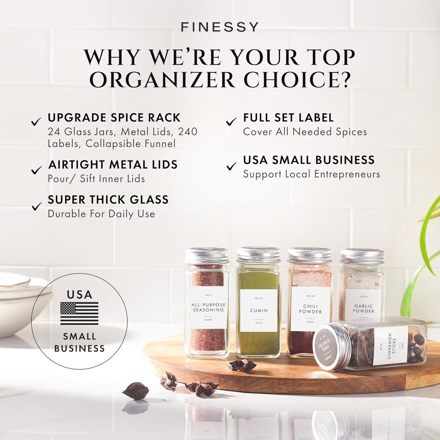 Set de Frascos de Especias de Vidrio Finessy 24 Piezas 4oz
