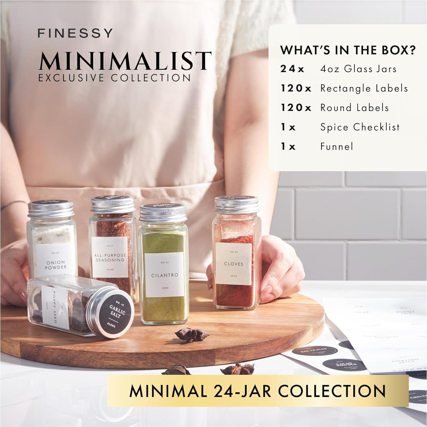Set de Frascos de Especias de Vidrio Finessy 24 Piezas 4oz