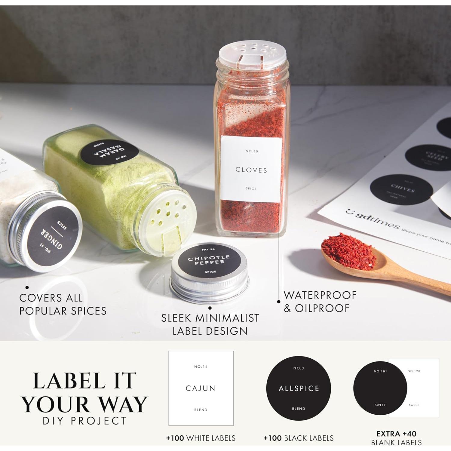 Set de Frascos de Especias de Vidrio Finessy 24 Piezas 4oz