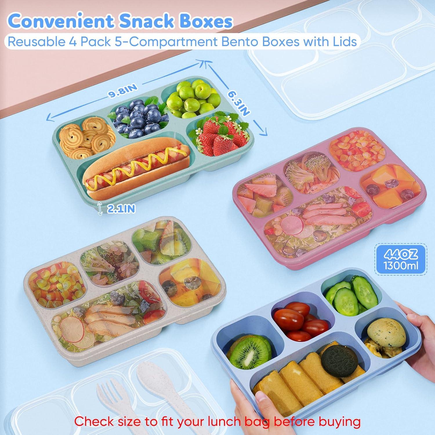 Bento Box Vantuofu 4 Pcs 5 Compartimentos Reutilizables 600ml