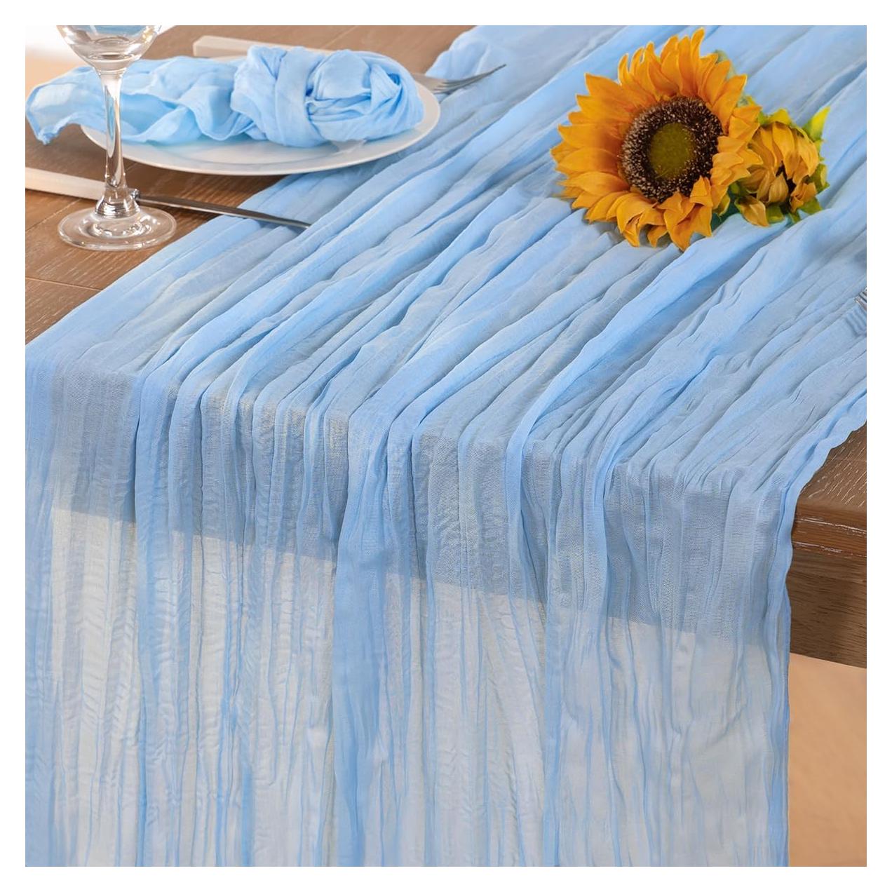 Camino de Mesa de Gasa Boho DeZerlor Azul Bebé 89x305 cm