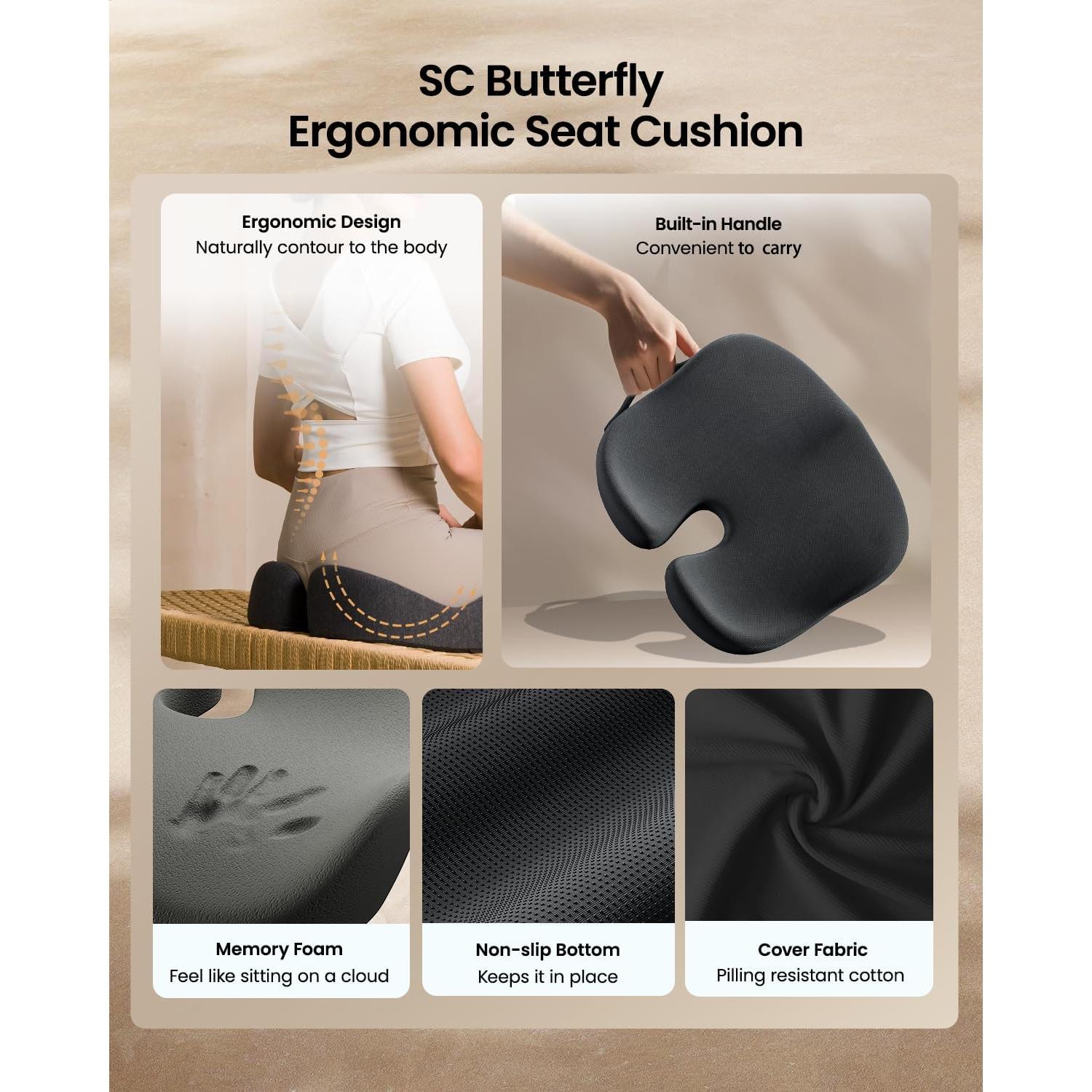 Cojín de Asiento Ergonómico ProtoArc SC Butterfly - Negro