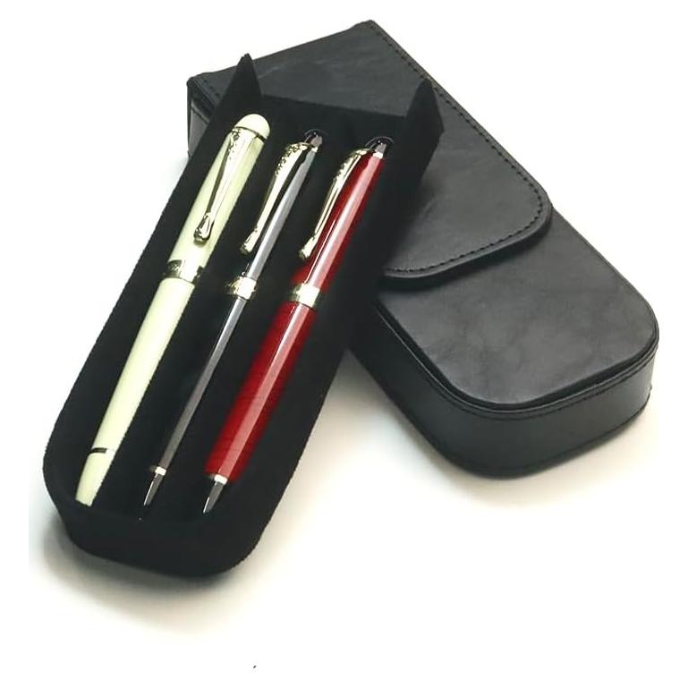 Estuche de cuero MIVLXLX para 3 bolígrafos negro