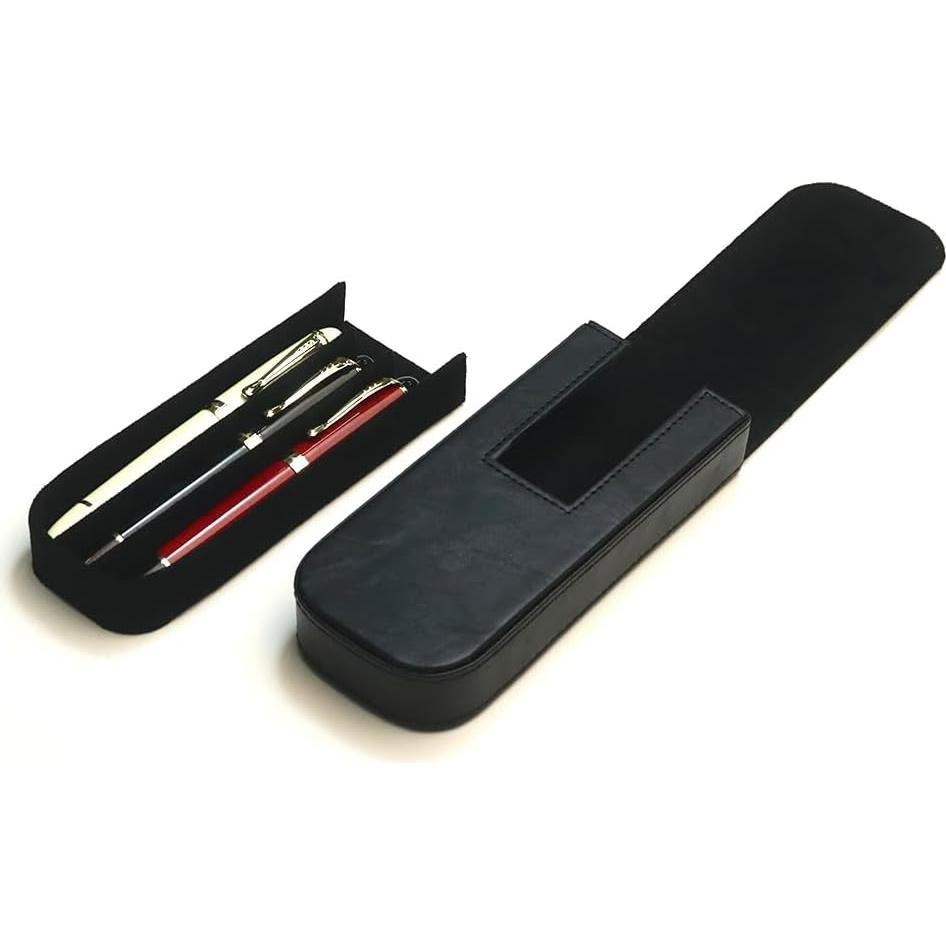 Estuche de cuero MIVLXLX para 3 bolígrafos negro