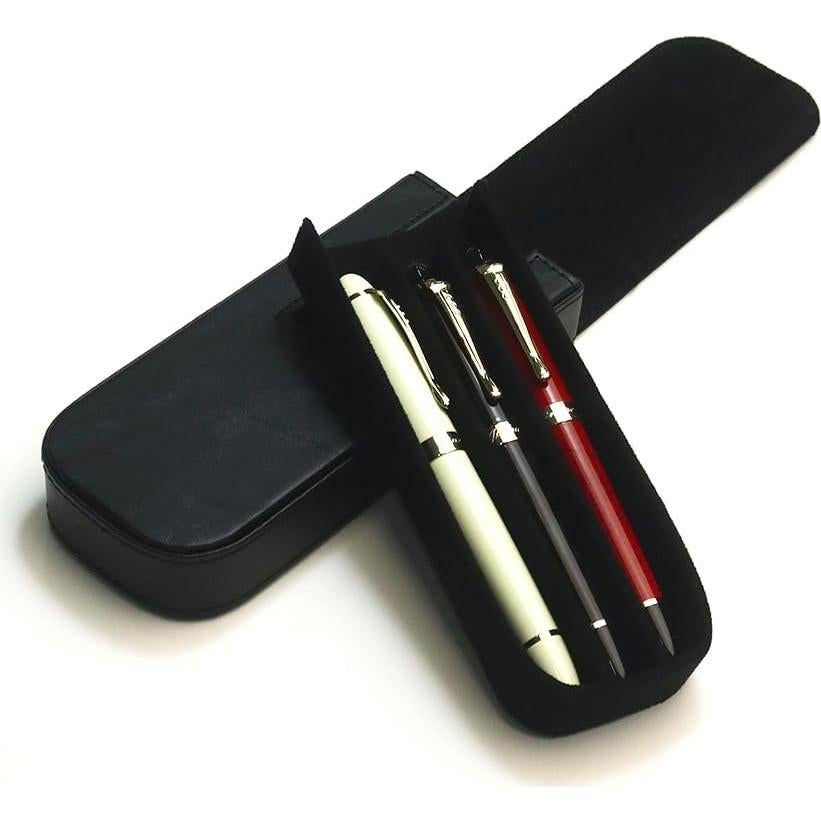 Estuche de cuero MIVLXLX para 3 bolígrafos negro