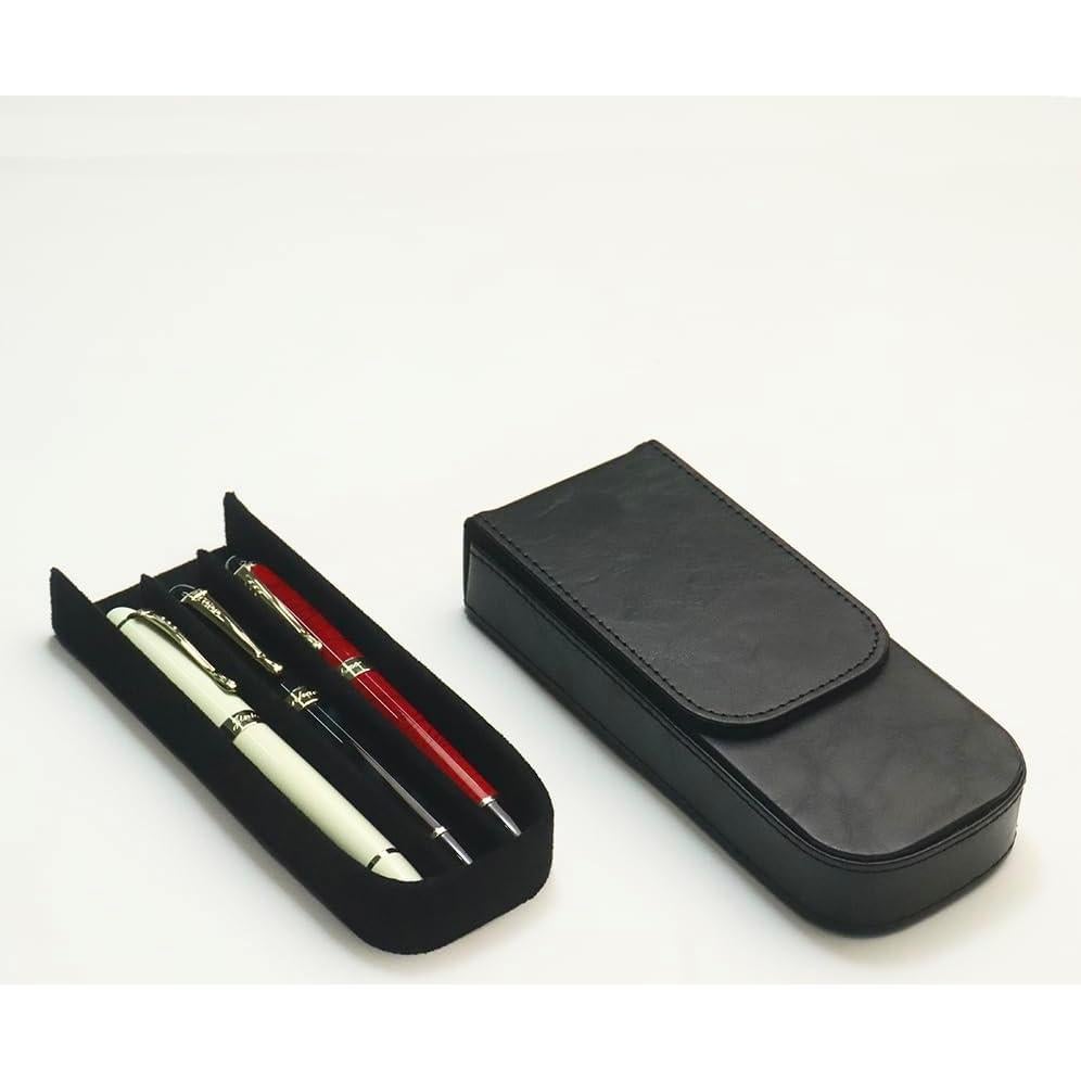 Estuche de cuero MIVLXLX para 3 bolígrafos negro