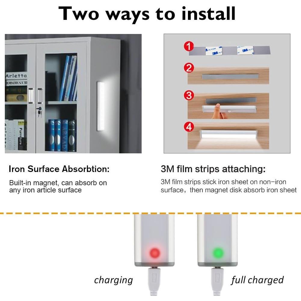 Luces LED Bajo Gabinete LEPOTEC 10-LED Recargables USB 2 Unidades