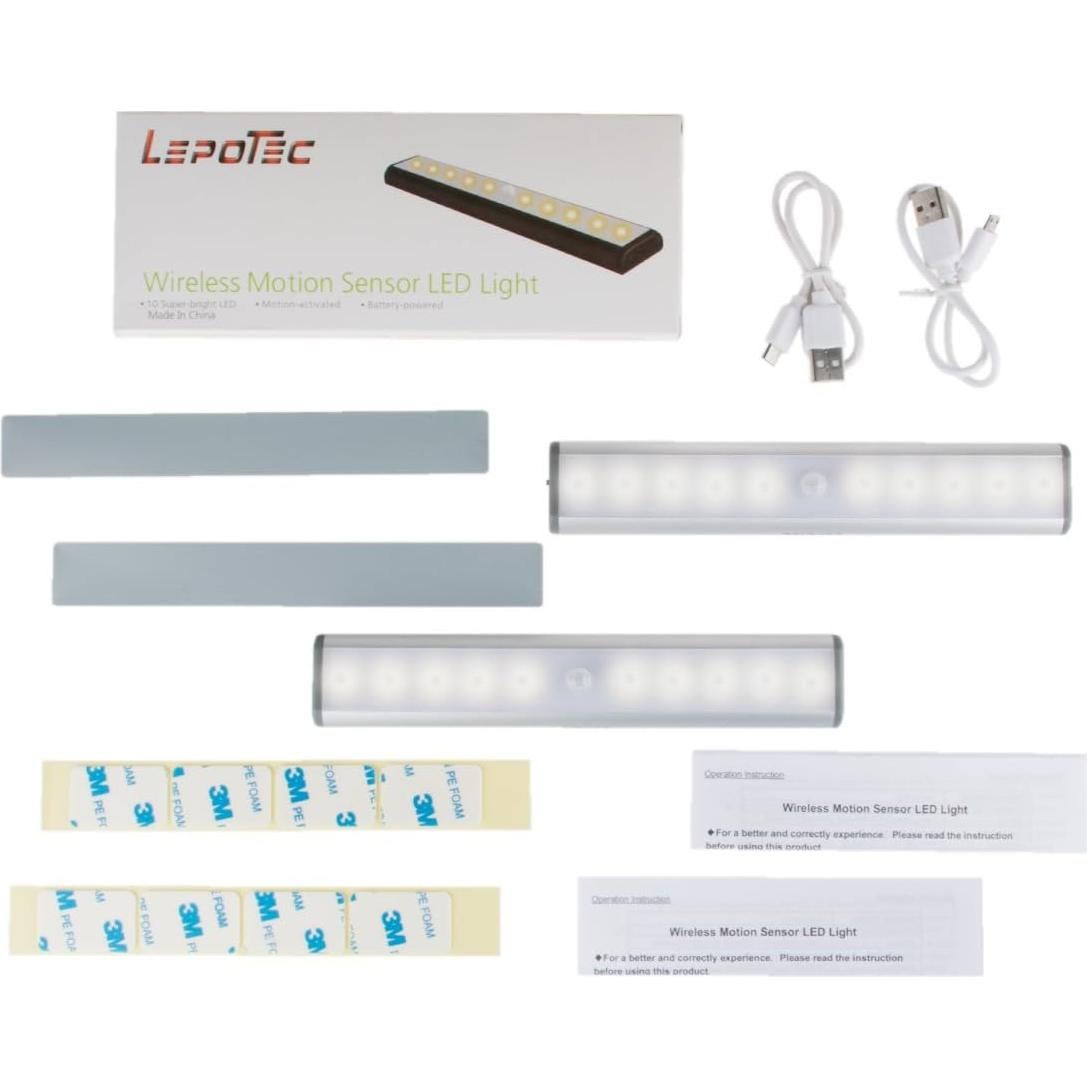 Luces LED Bajo Gabinete LEPOTEC 10-LED Recargables USB 2 Unidades