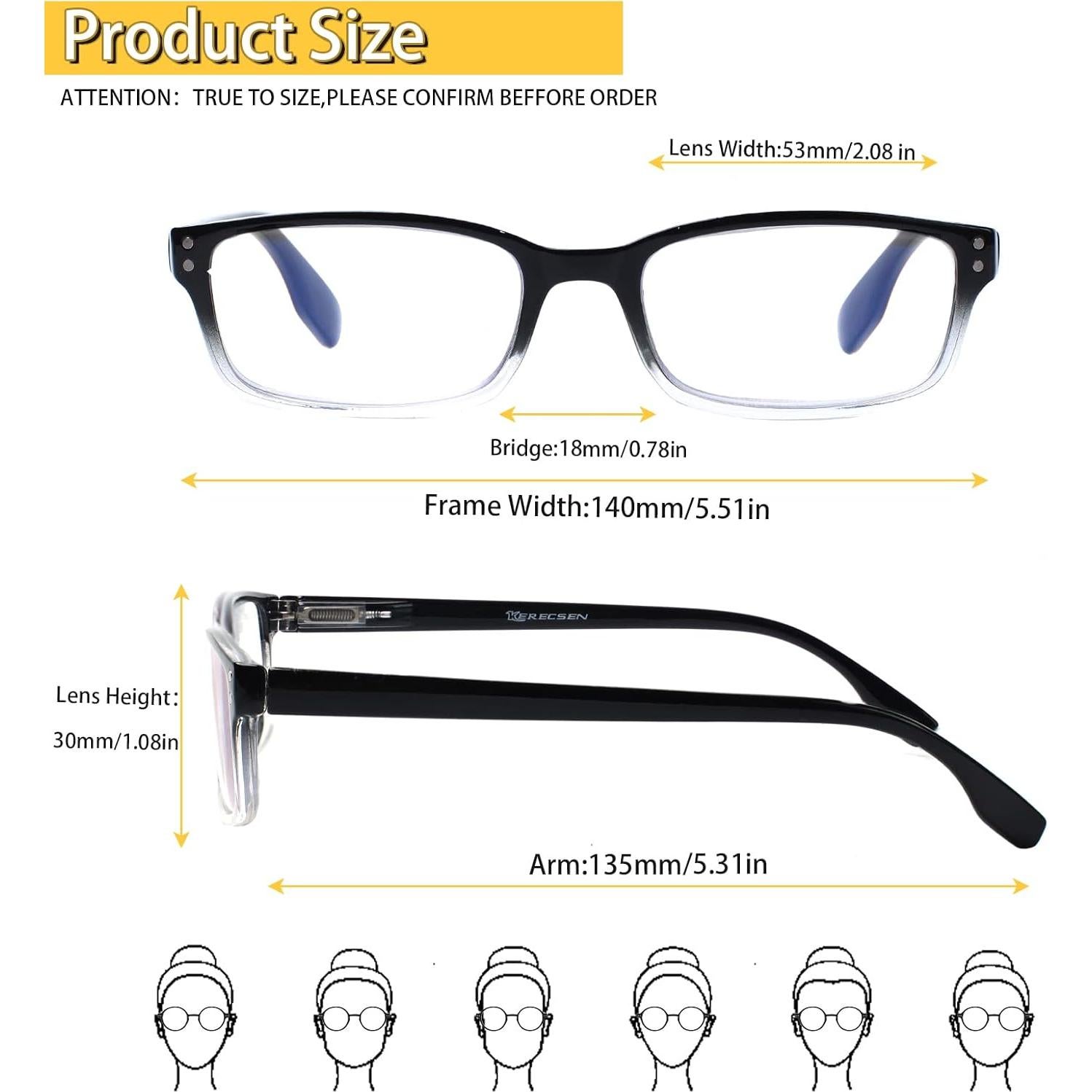 Gafas de Lectura Kerecsen 4 Paquetes Unisex 3.0 Dioptrías