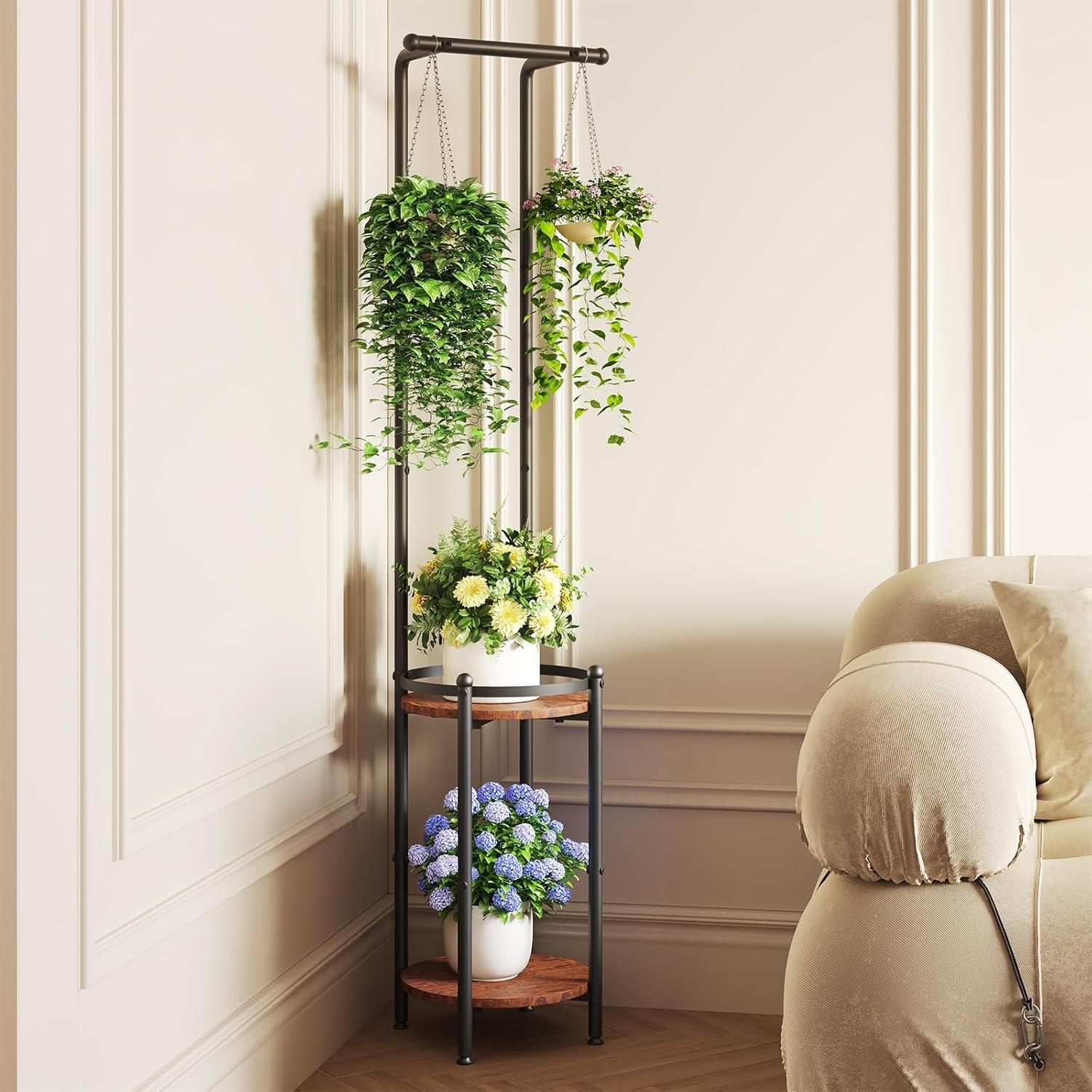 Soporte de Plantas Homsorout 3 Niveles Metalico Marrón y Negro