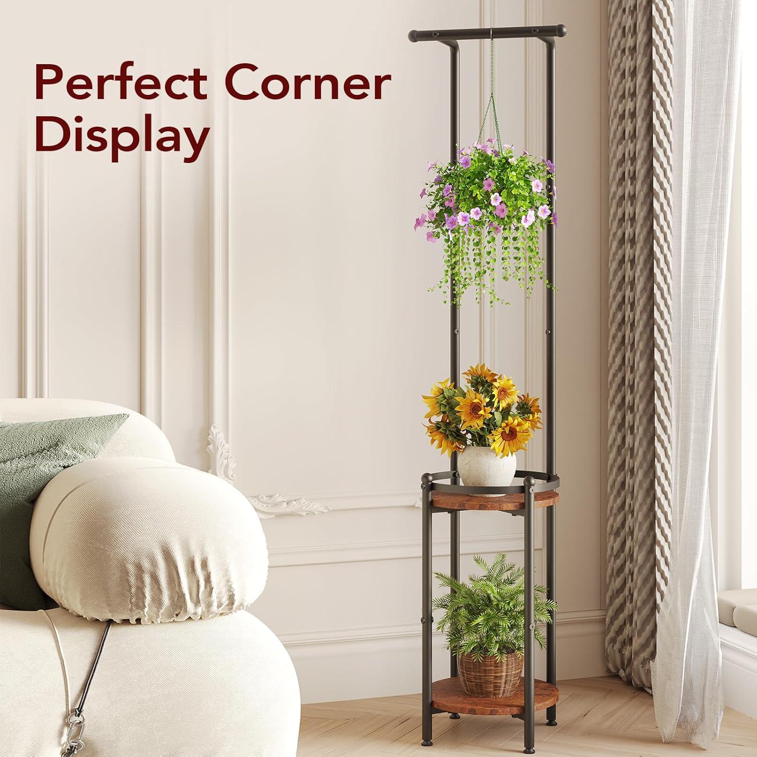 Soporte de Plantas Homsorout 3 Niveles Metalico Marrón y Negro