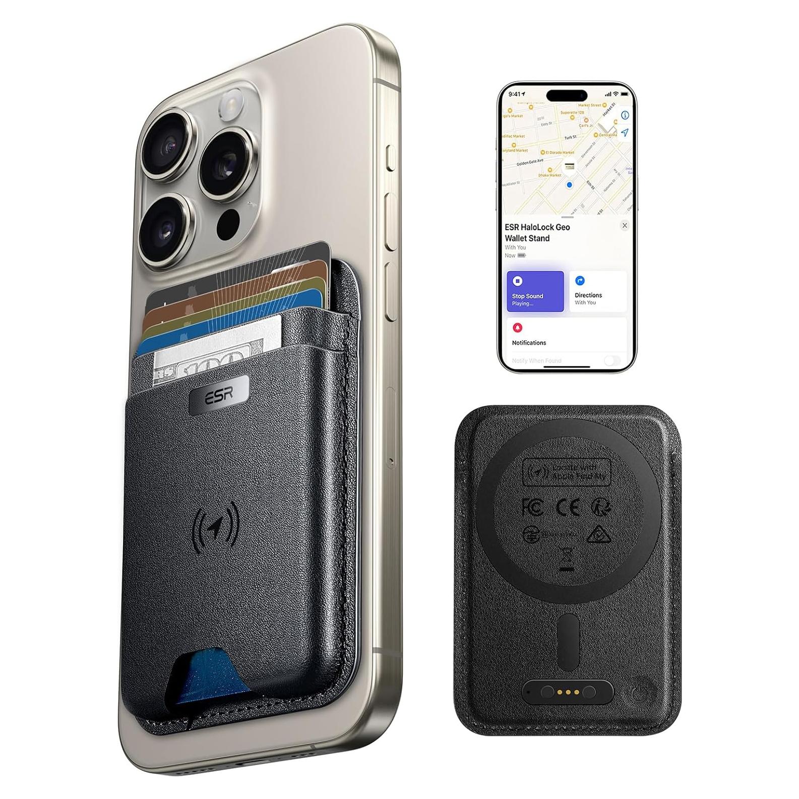 Cartera MagSafe ESR con Find My, RFID, 5 Tarjetas, Negro