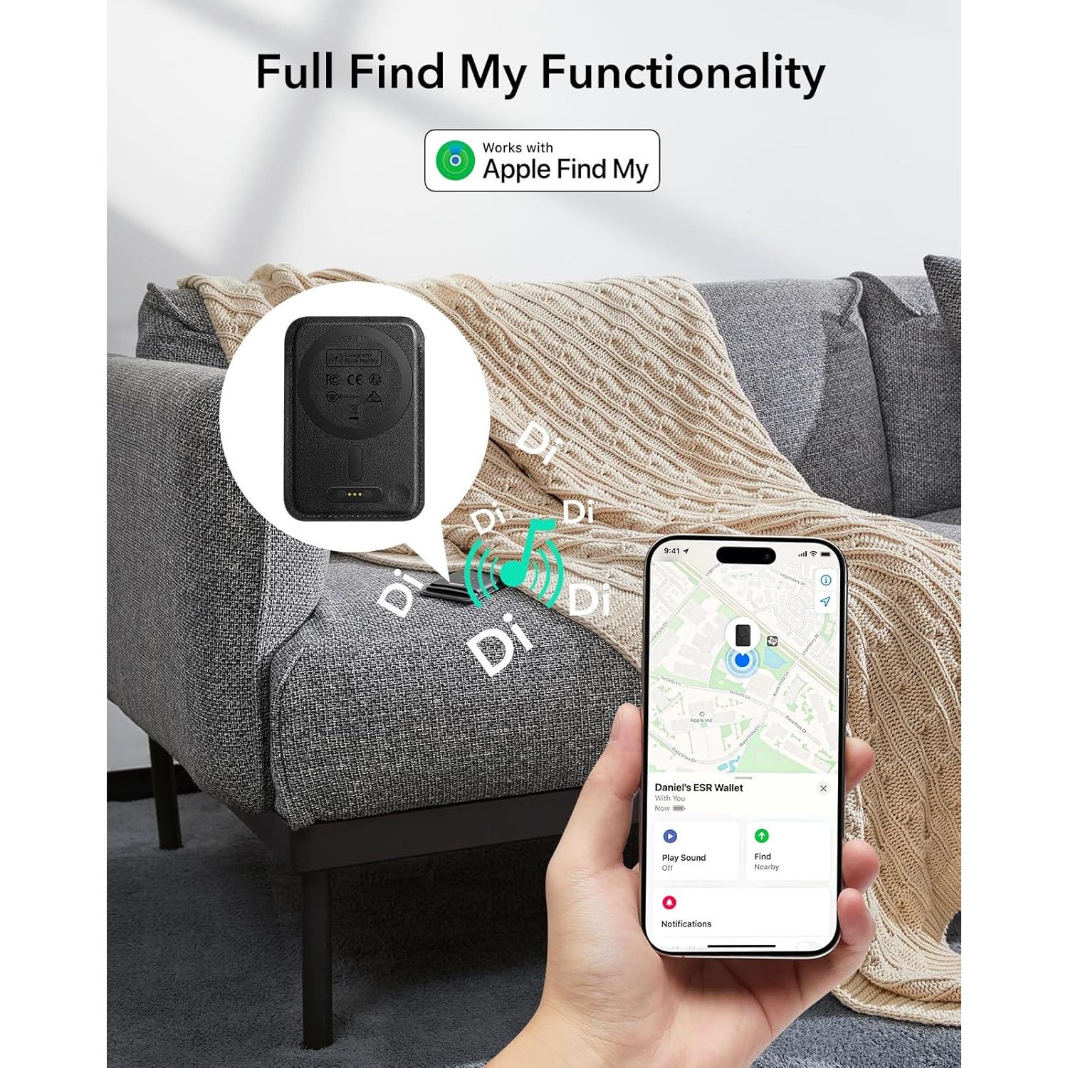 Cartera MagSafe ESR con Find My, RFID, 5 Tarjetas, Negro