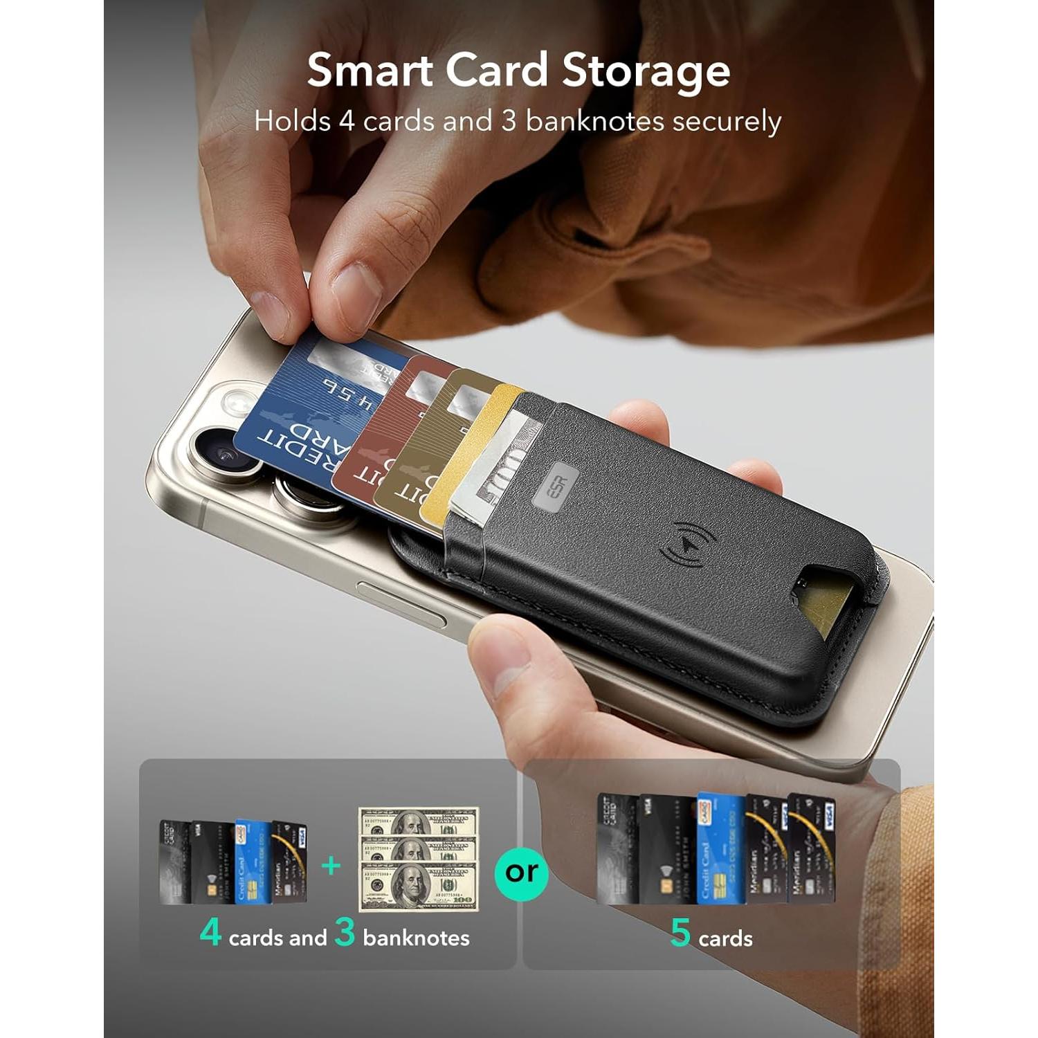 Cartera MagSafe ESR con Find My, RFID, 5 Tarjetas, Negro