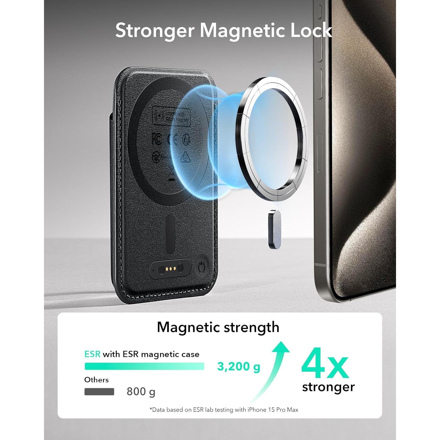 Cartera MagSafe ESR con Find My, RFID, 5 Tarjetas, Negro