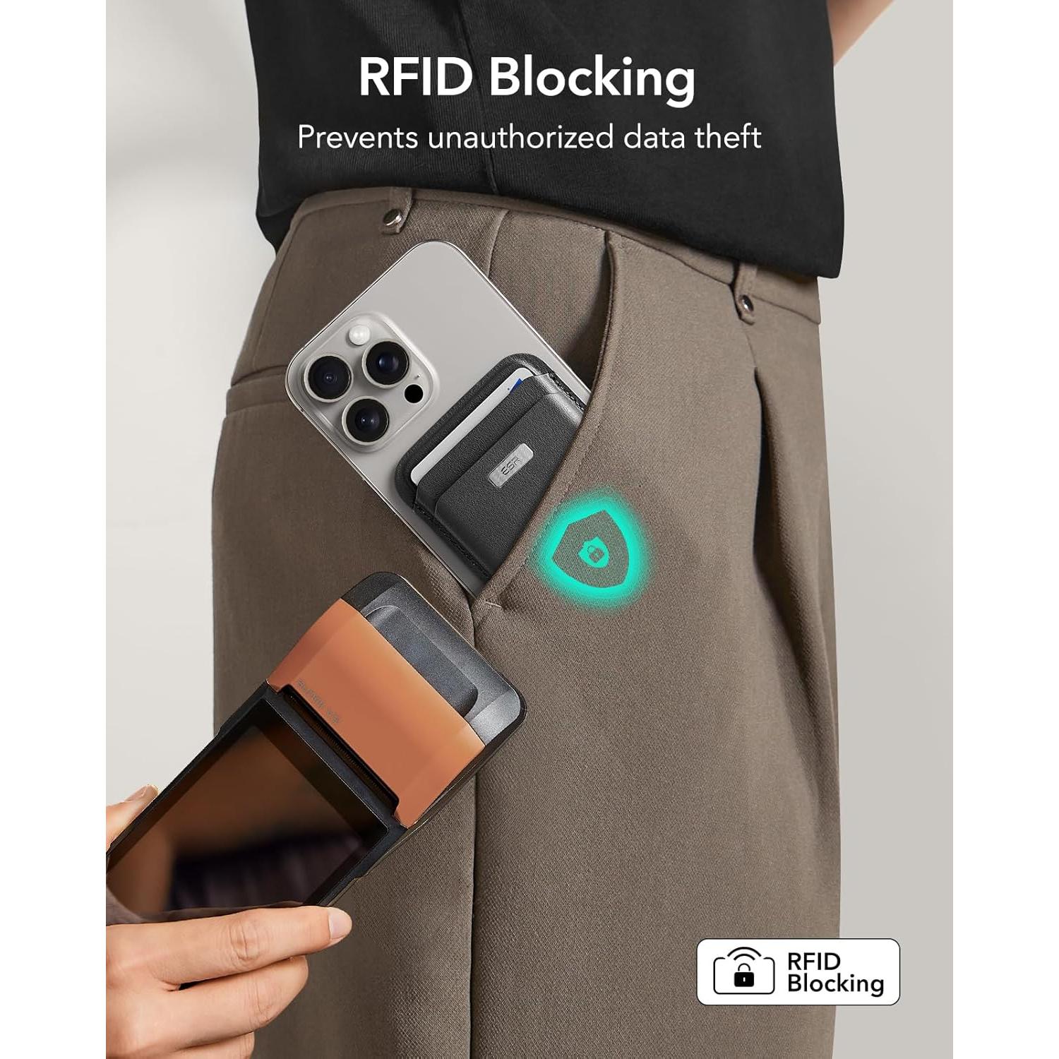 Cartera MagSafe ESR con Find My, RFID, 5 Tarjetas, Negro